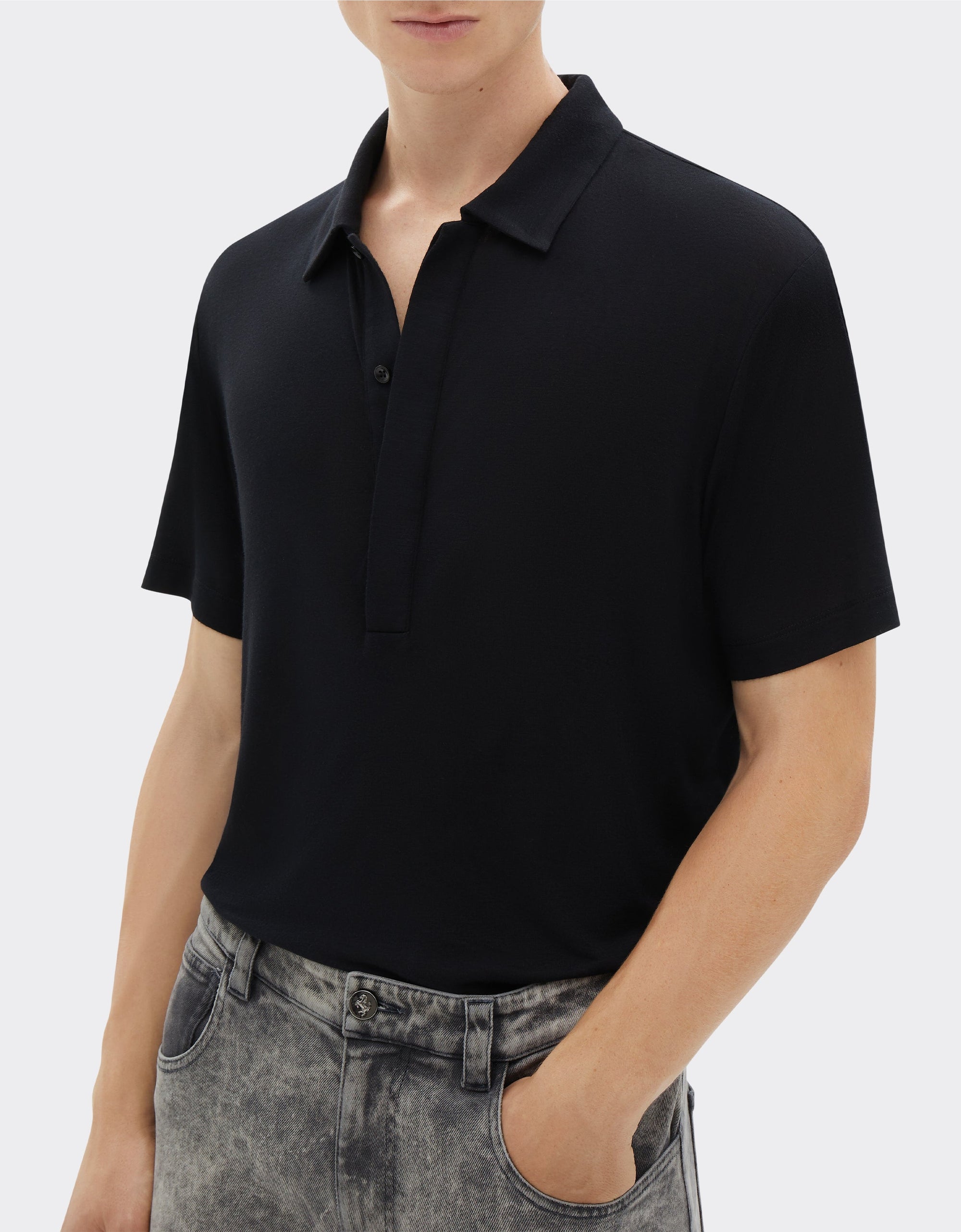 Polo boutonnière invisible tricoté - Nero