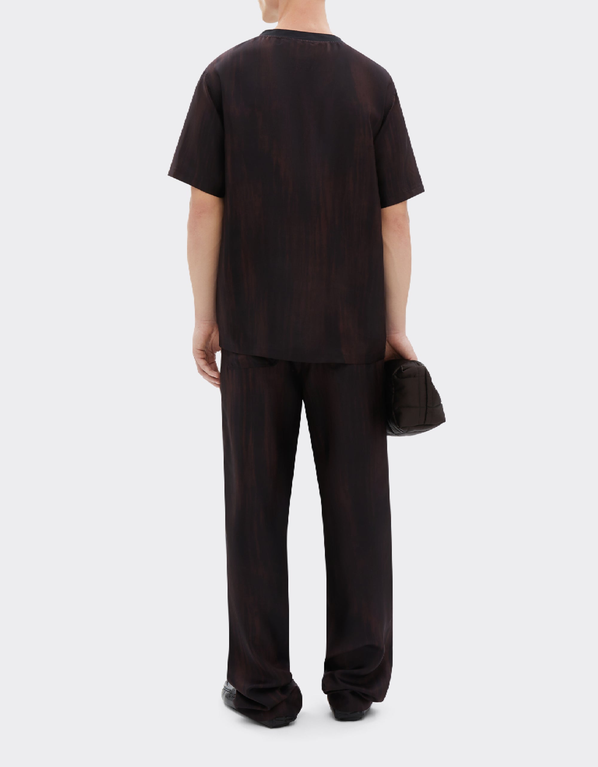 T-shirt avec imprimé brossé en soie - Marrone Scuro