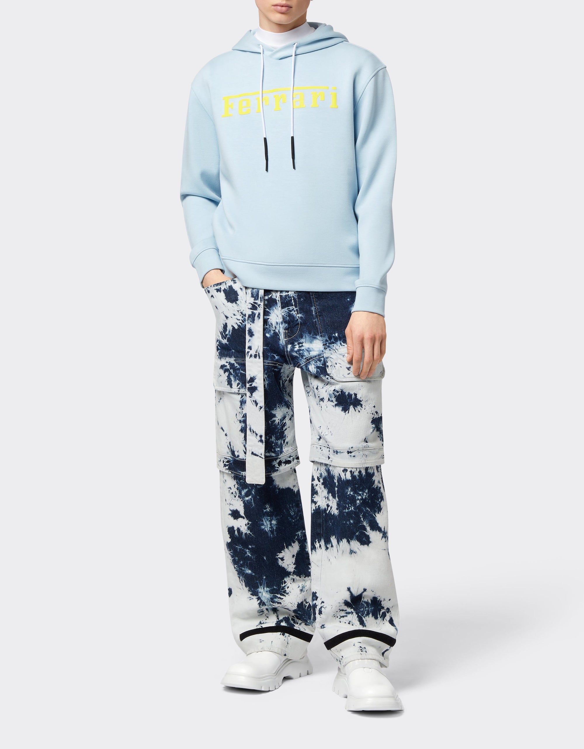 Sweat-shirt à capuche unisexe avec logo Ferrari - Azzurro