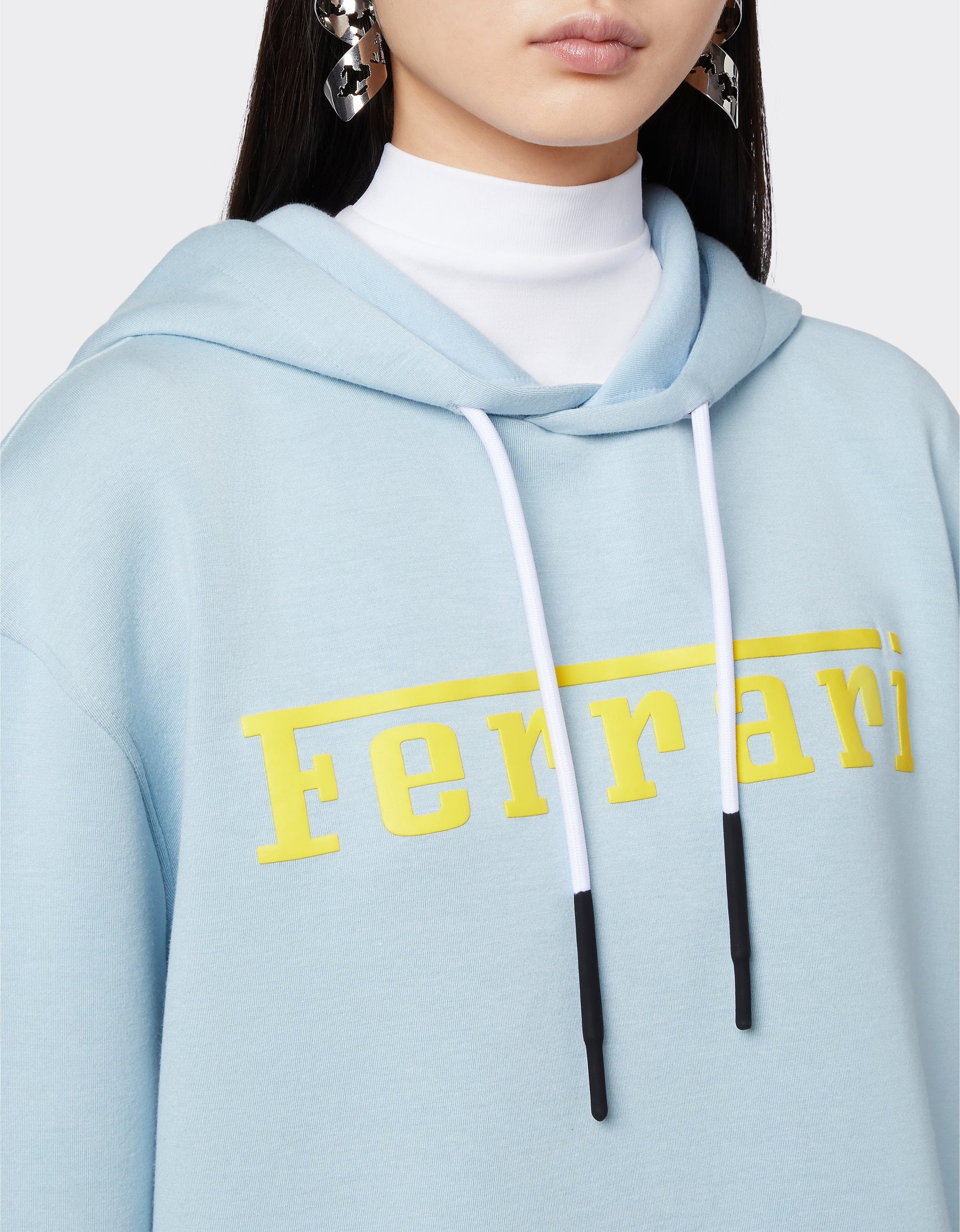Sweat-shirt à capuche unisexe avec logo Ferrari - Azzurro
