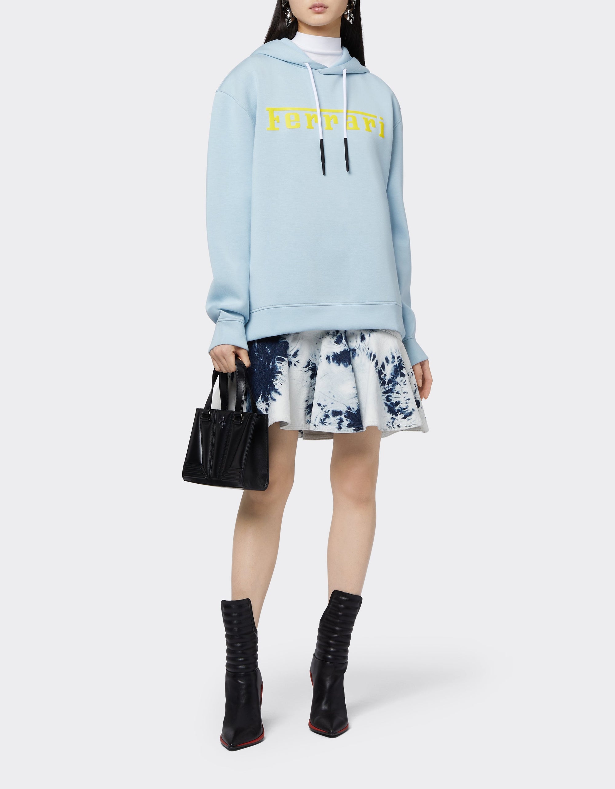 Sweat-shirt à capuche unisexe avec logo Ferrari - Azzurro