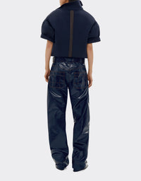 Polo manches ballon avec bande au dos - Navy Blu