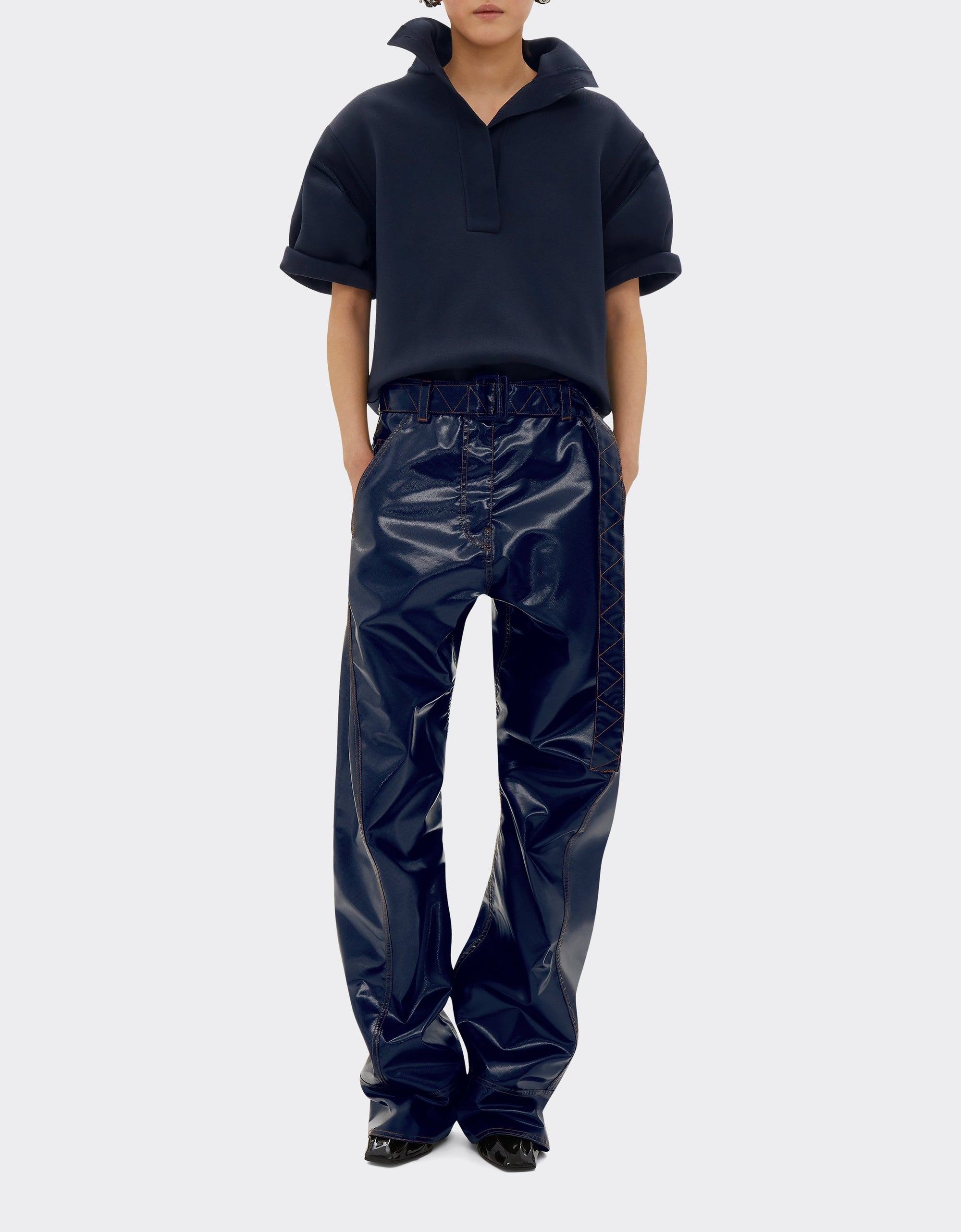 Polo manches ballon avec bande au dos - Navy Blu