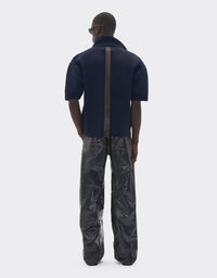 Polo manches ballon avec bande au dos - Navy Blu