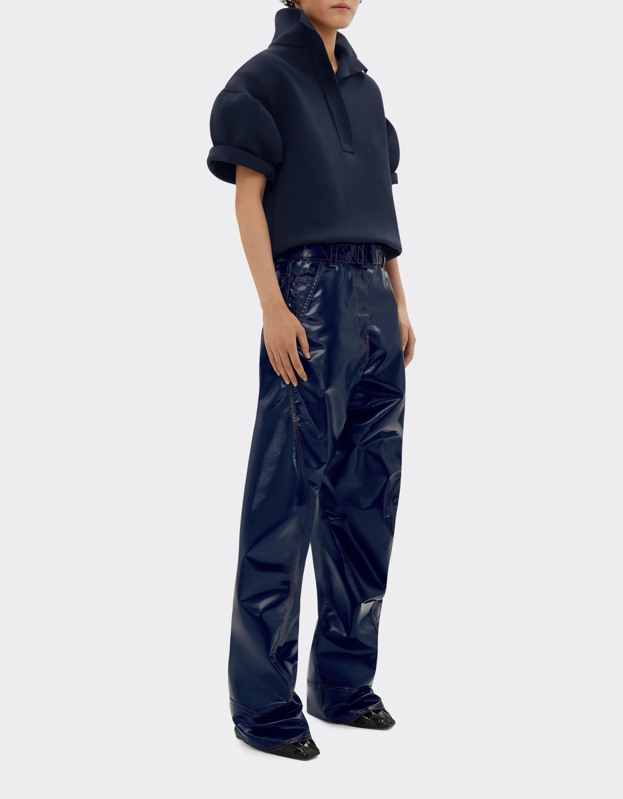 Polo manches ballon avec bande au dos - Navy Blu