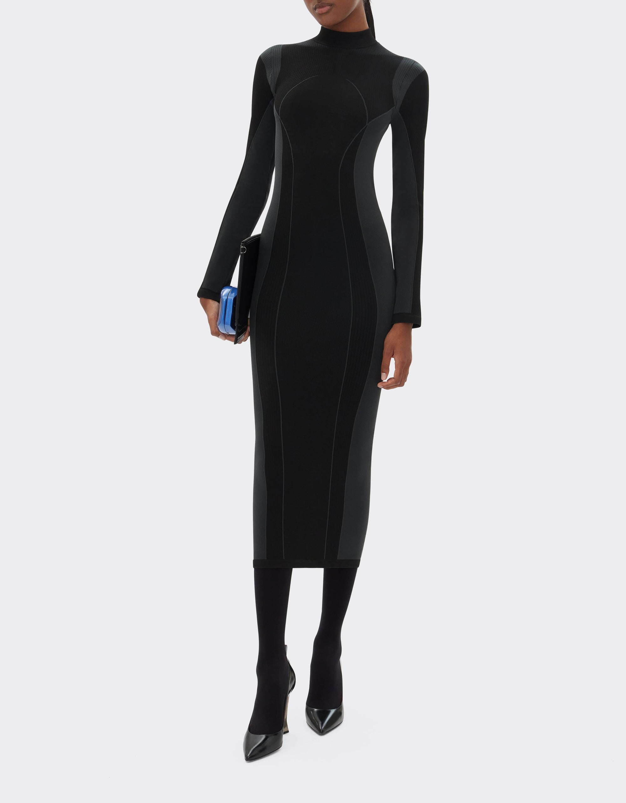 Robe mi-longue bicolore - Nero