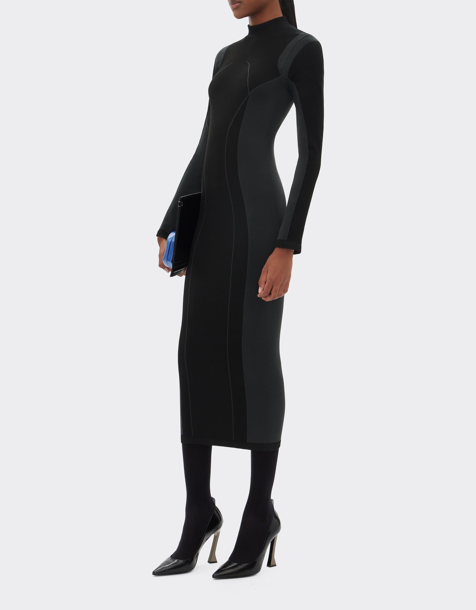 Robe mi-longue bicolore - Nero
