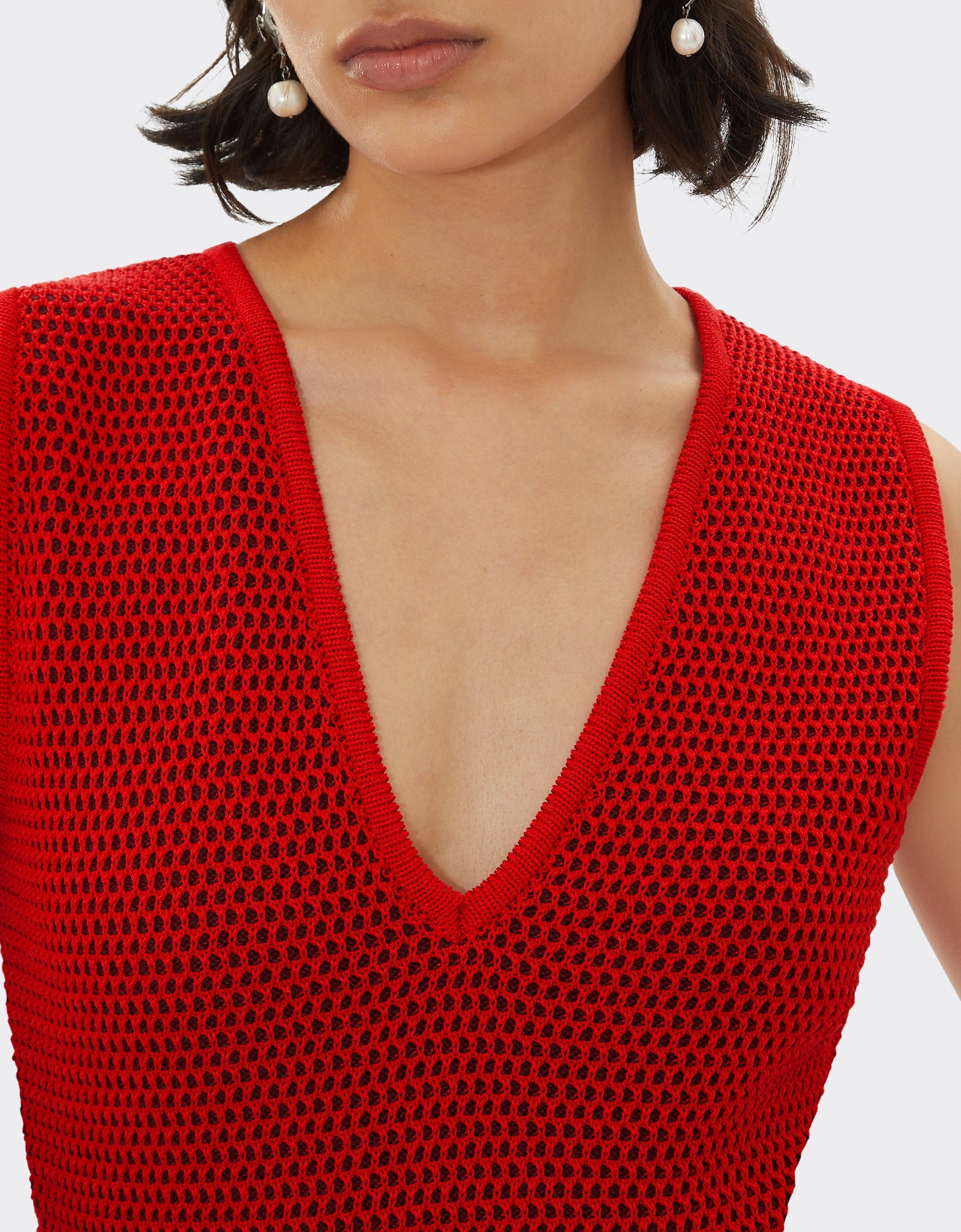 Robe mi-longue col V - Rosso Dino