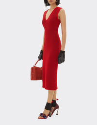 Robe mi-longue col V - Rosso Dino