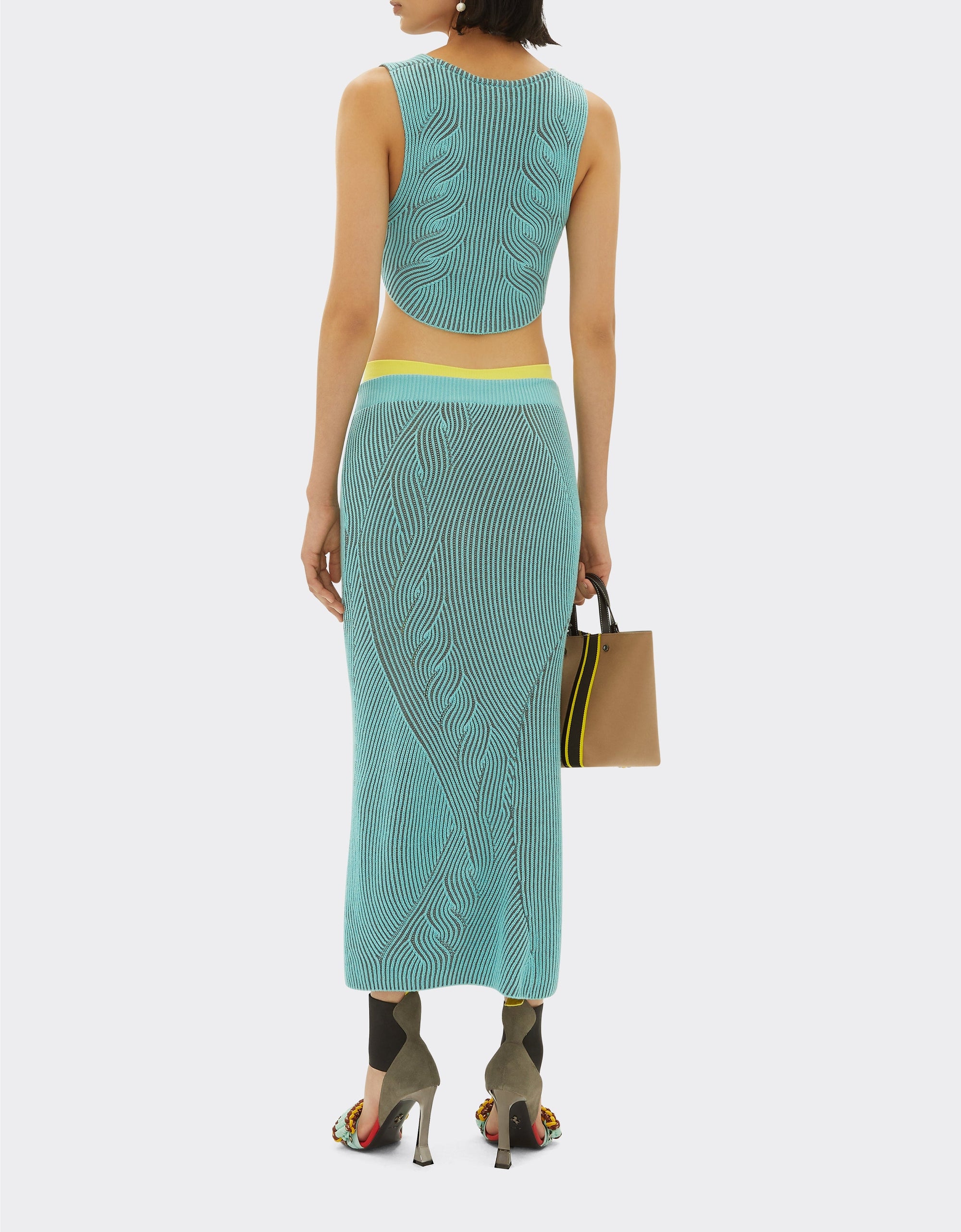 Mid-length skirt with circuit motif - Verde Menta