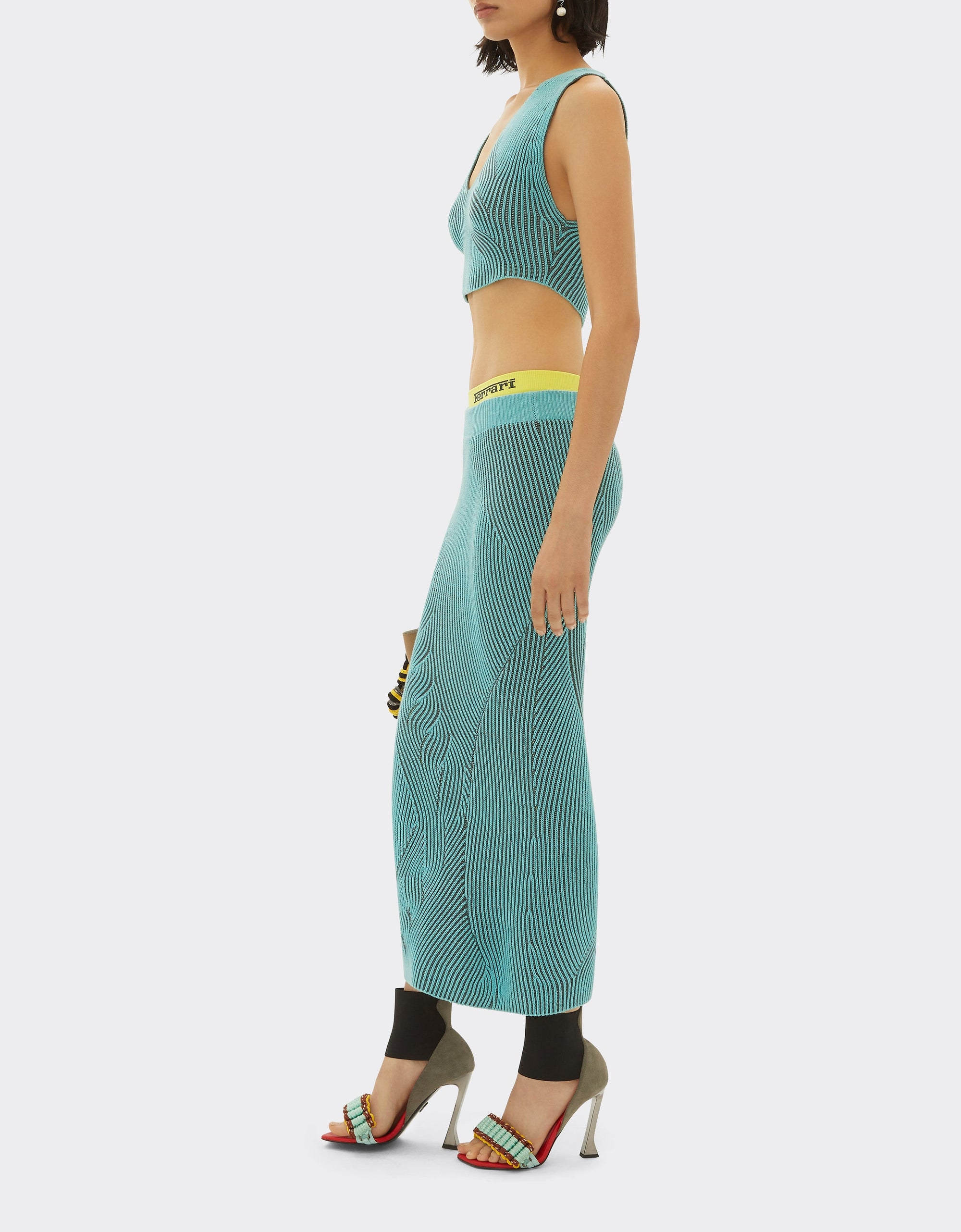 Mid-length skirt with circuit motif - Verde Menta