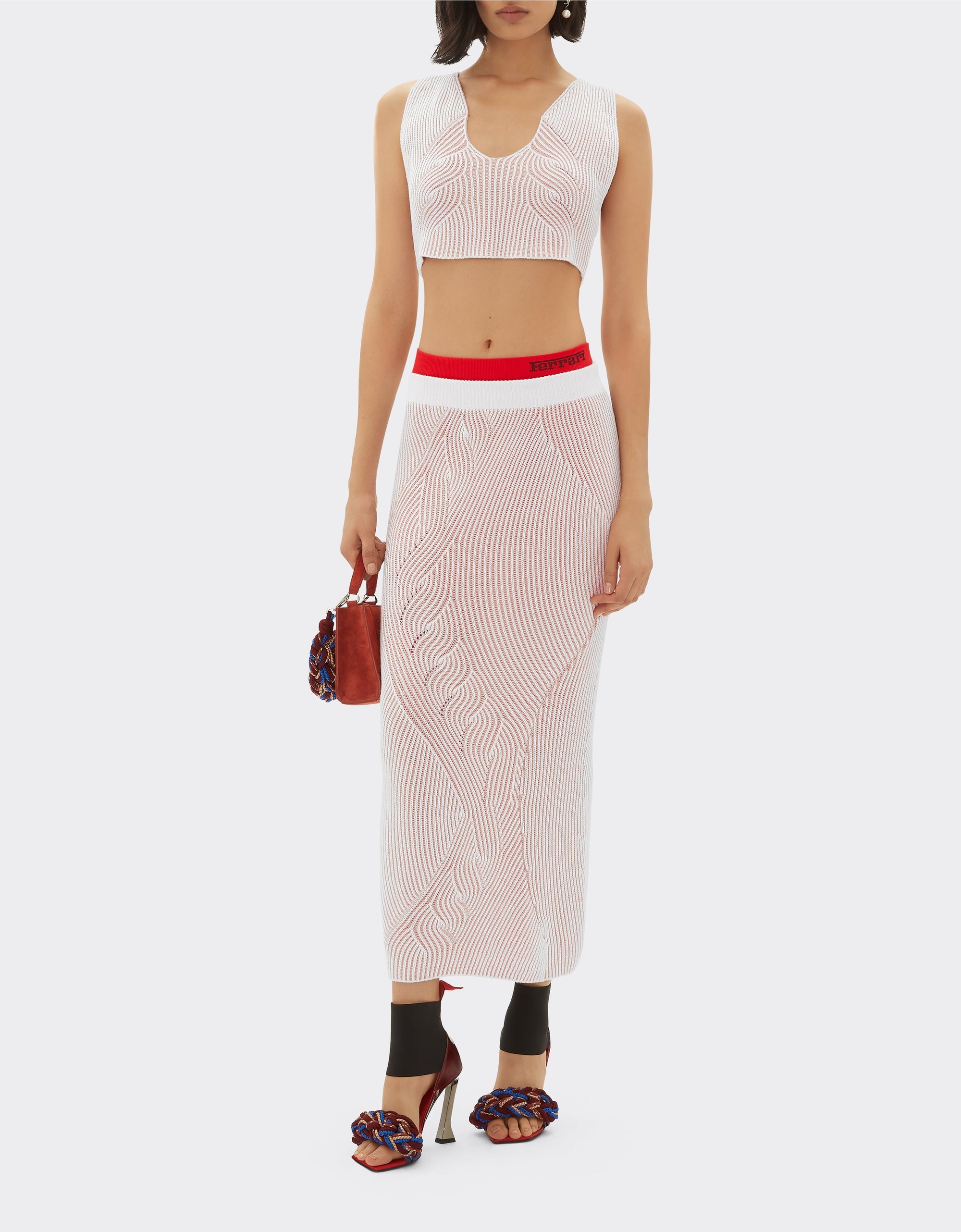 Mid-length skirt with circuit motif - Bianco