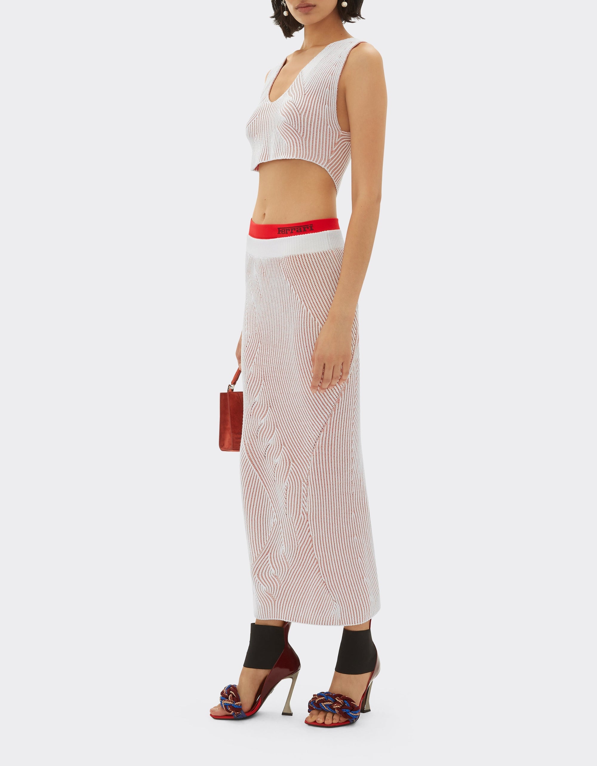 Mid-length skirt with circuit motif - Bianco