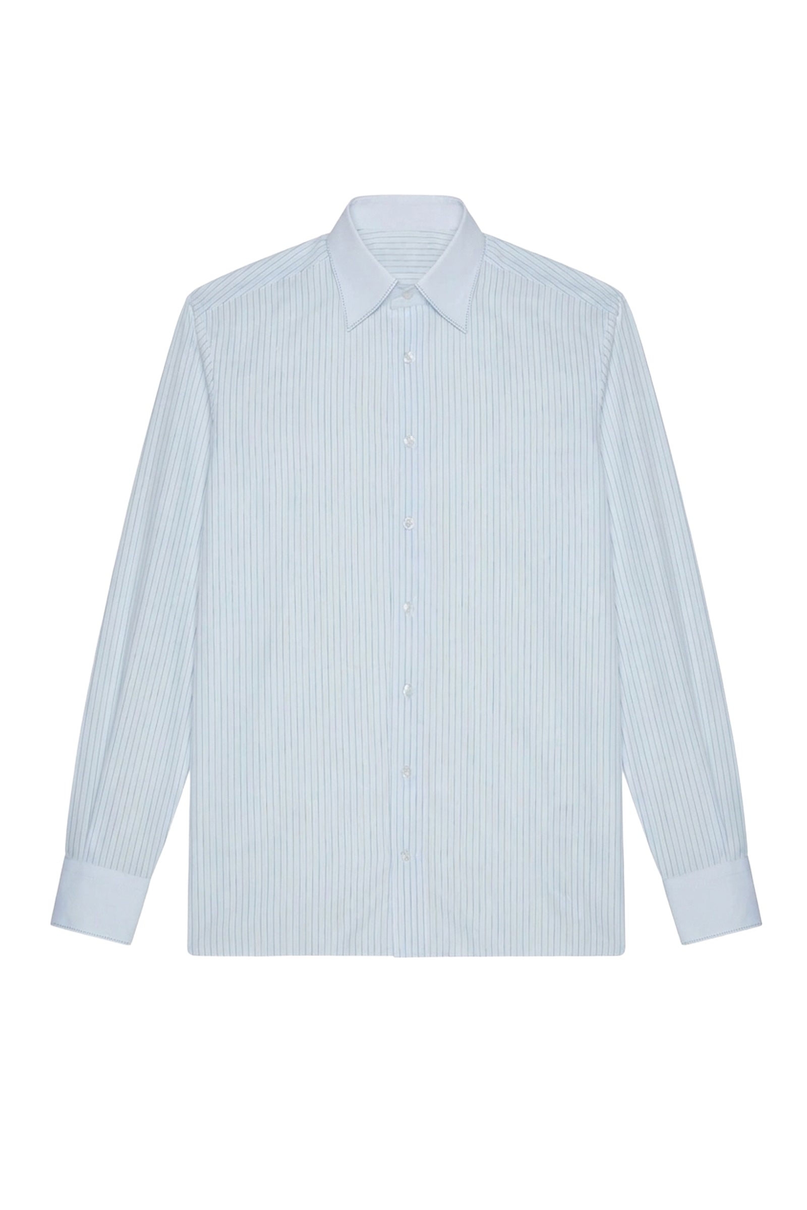 Chemise à rayures fines en soie mélangée - Bleu & Blanc