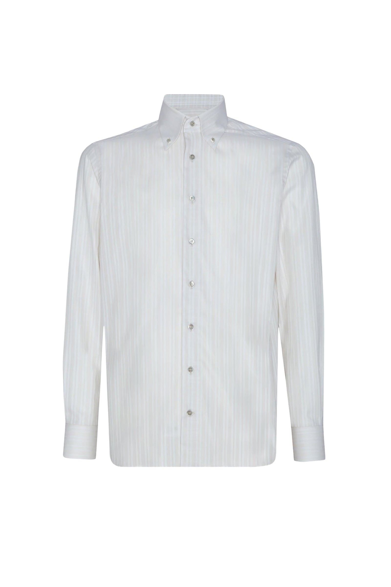 Chemise à fines rayures et col boutonné - Blanc
