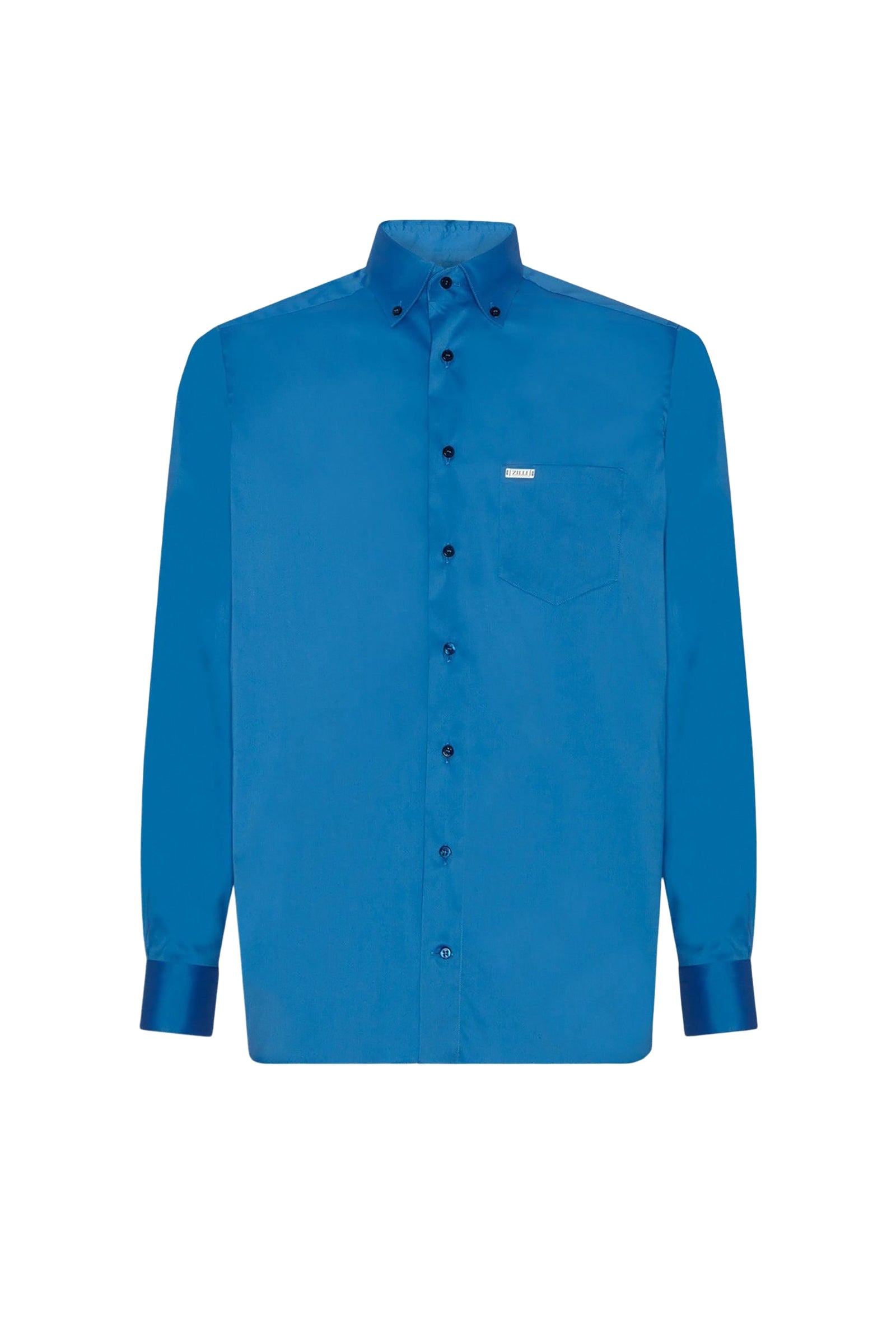 Chemise à col boutonné en lin - Bleu