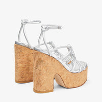 Sandales compensées Clare 130 en cuir - Silver