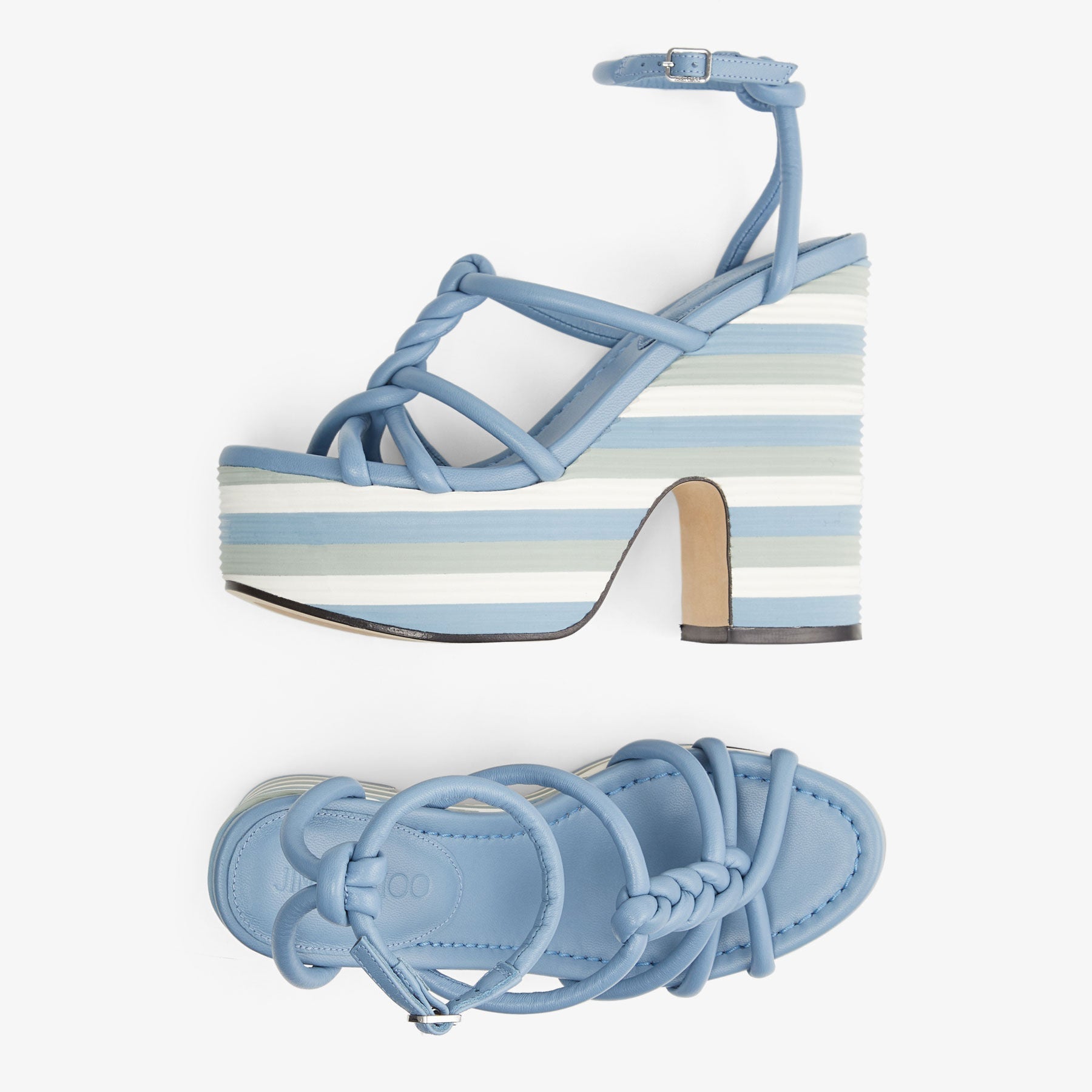 Sandales compensées Clare 130 en cuir - Smoky Blue
