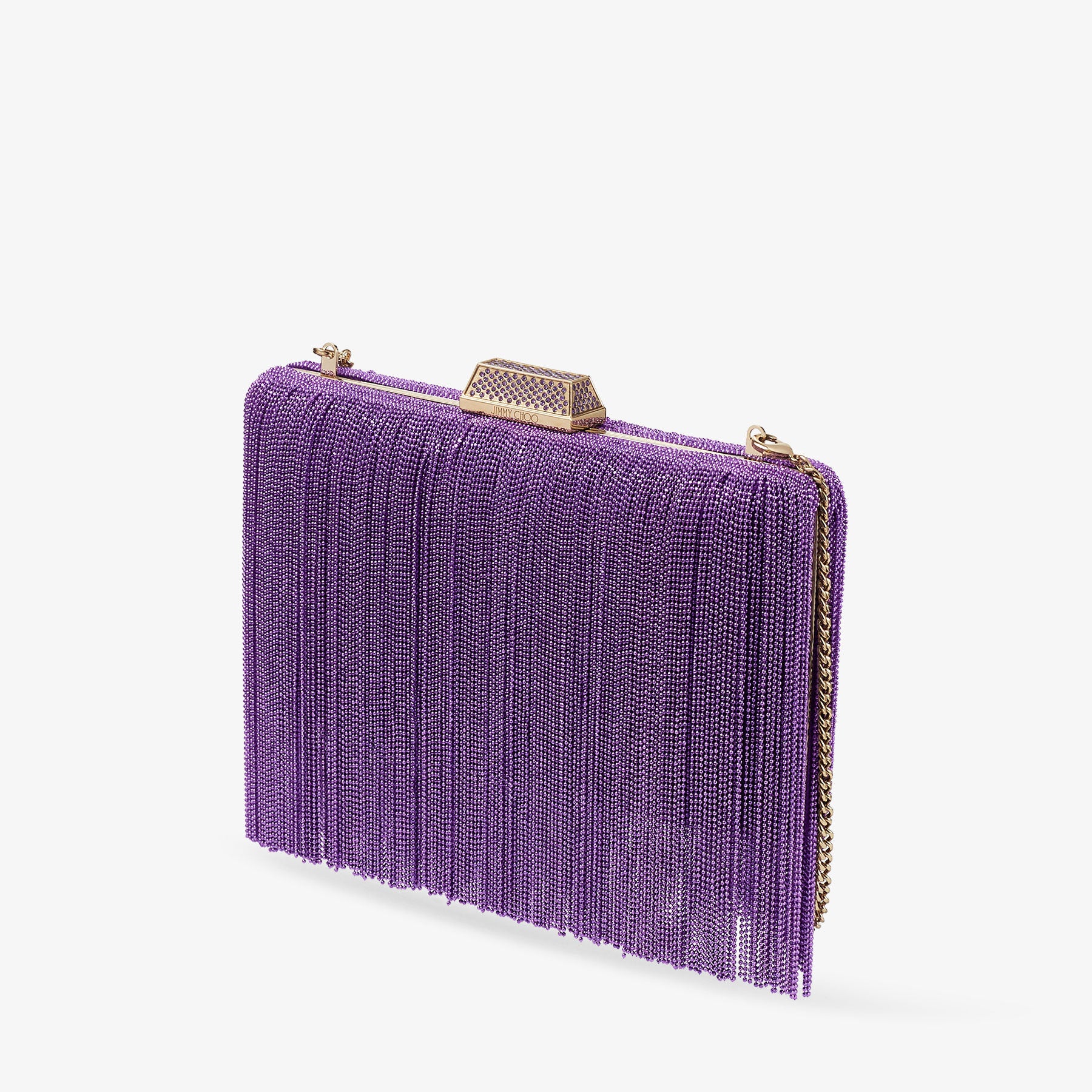 Pochette Clemmie en satin avec frange et chaîne - Cassis