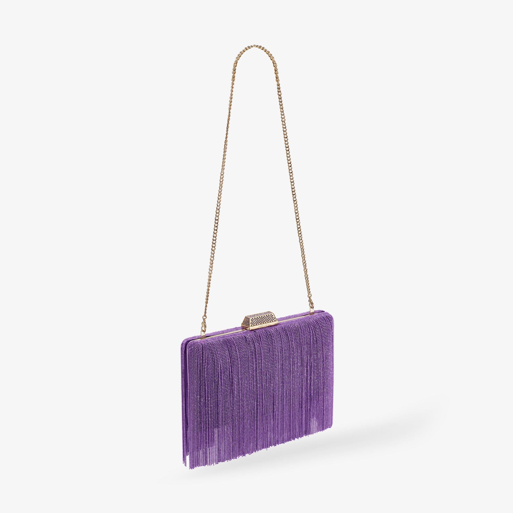 Pochette Clemmie en satin avec frange et chaîne - Cassis