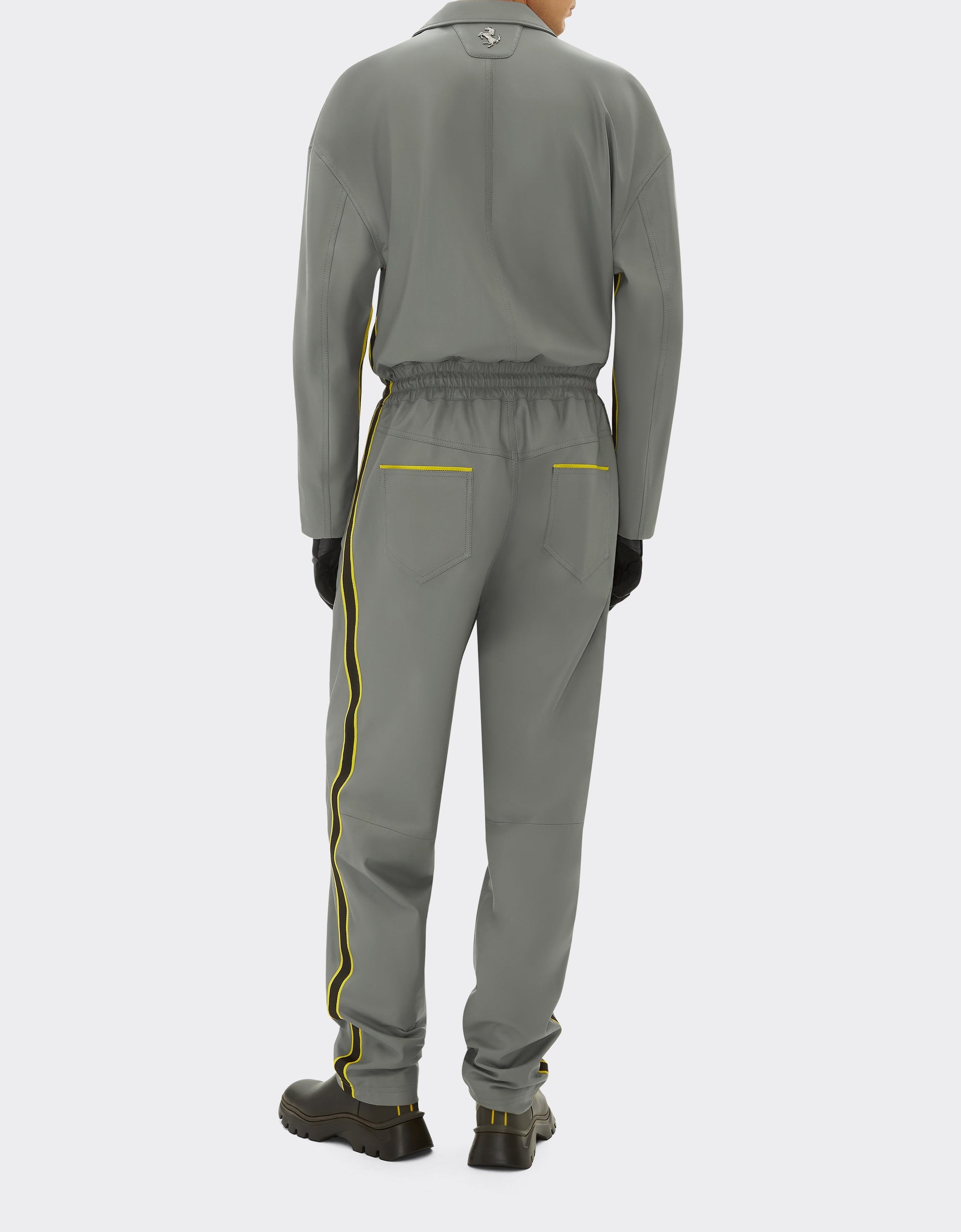 Coverall with leather zip - Grigio