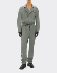 Coverall with leather zip - Grigio