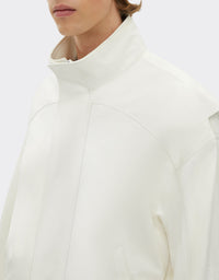 Leather stand-up collar bomber - Bianco