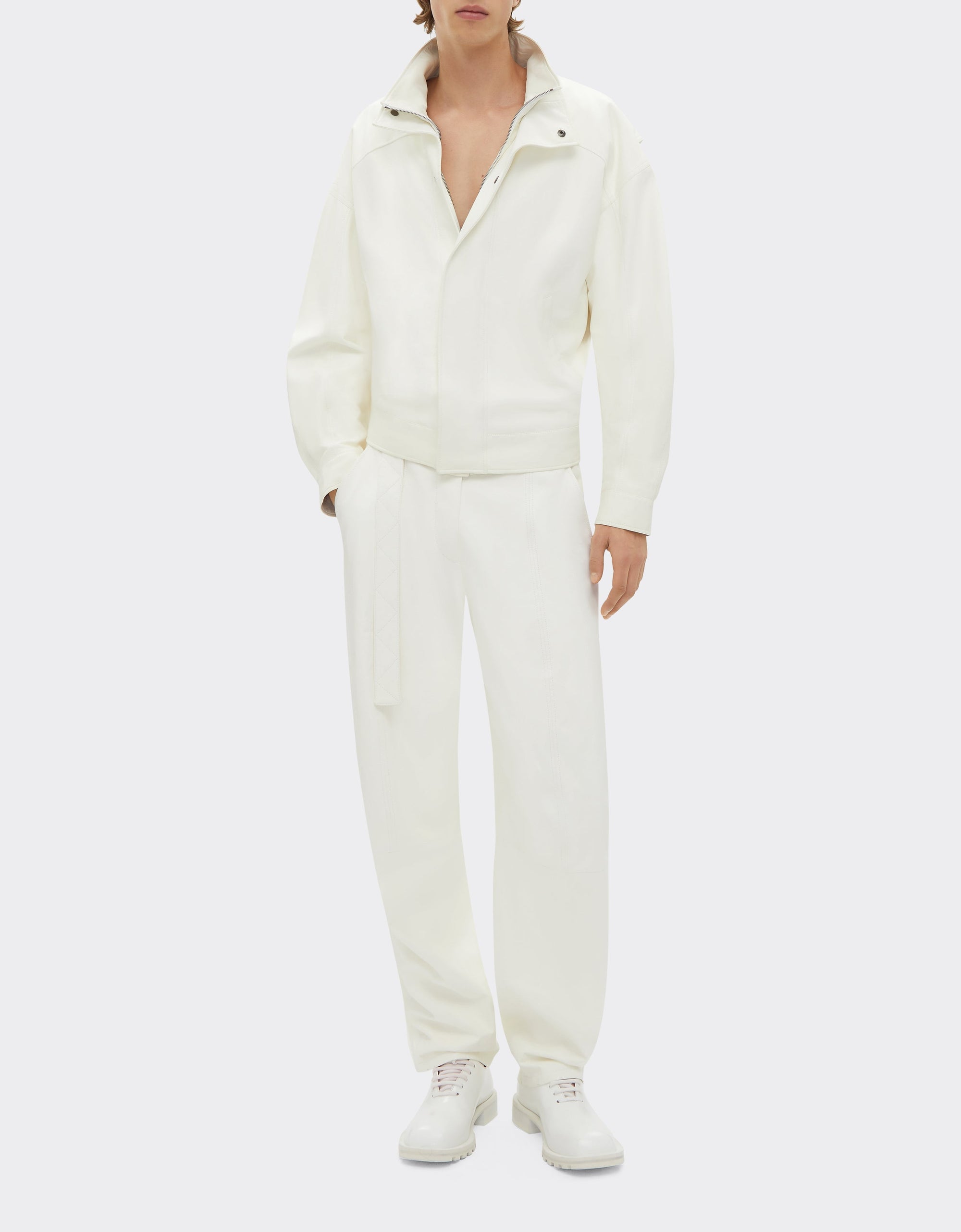 Leather stand-up collar bomber - Bianco