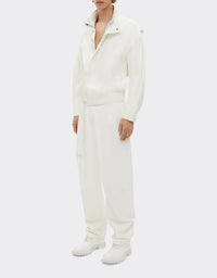 Leather stand-up collar bomber - Bianco