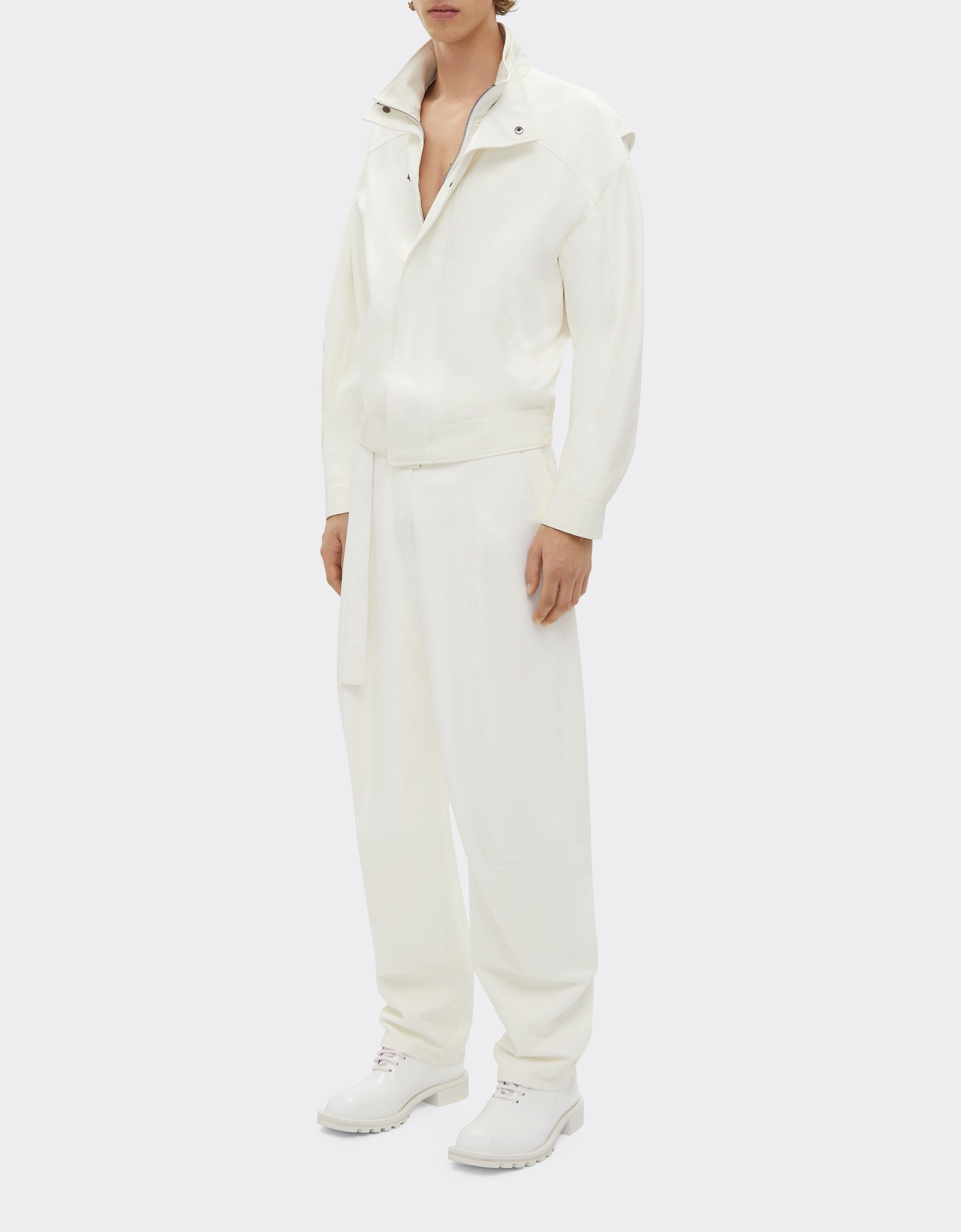 Leather stand-up collar bomber - Bianco