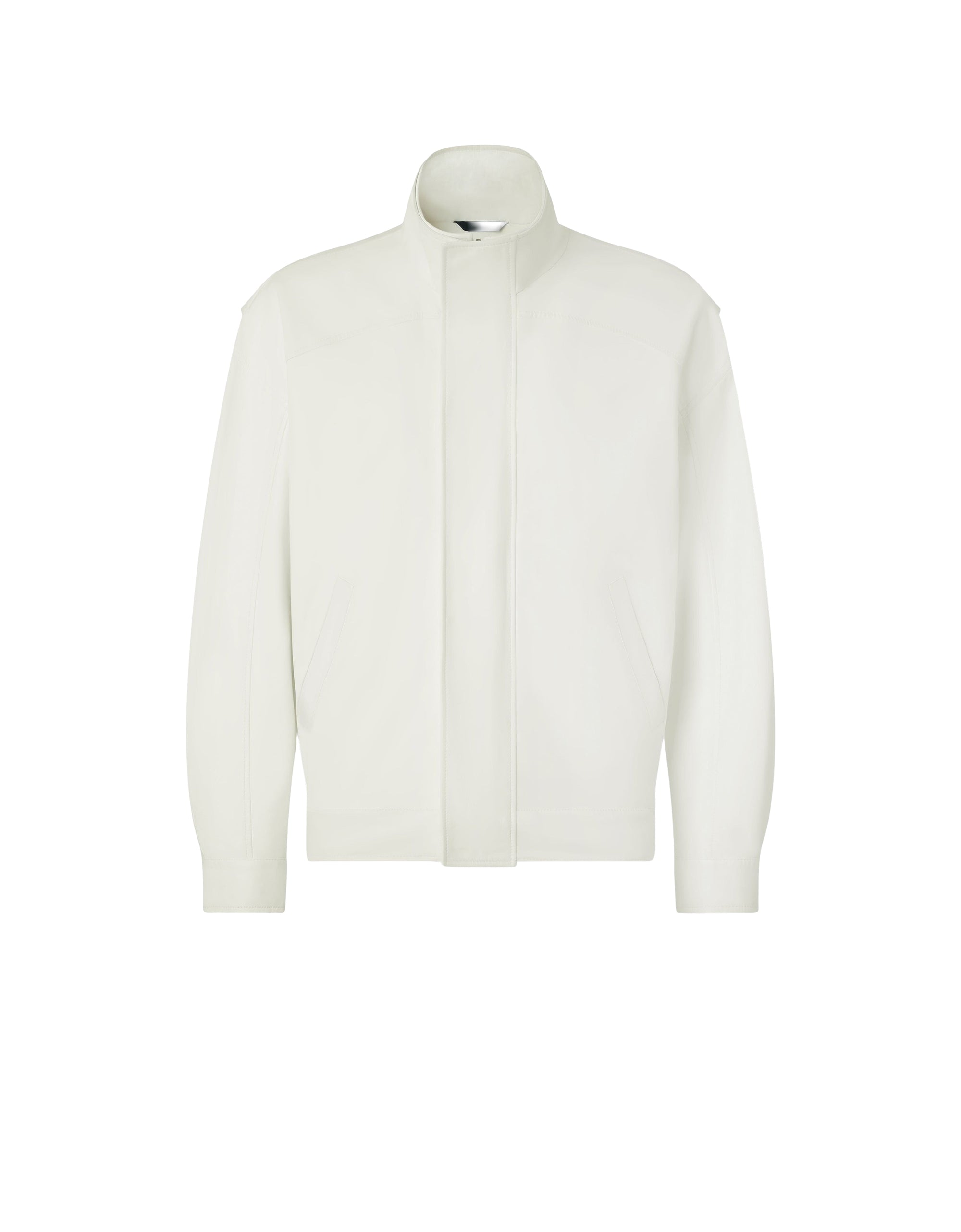 Leather stand-up collar bomber - Bianco