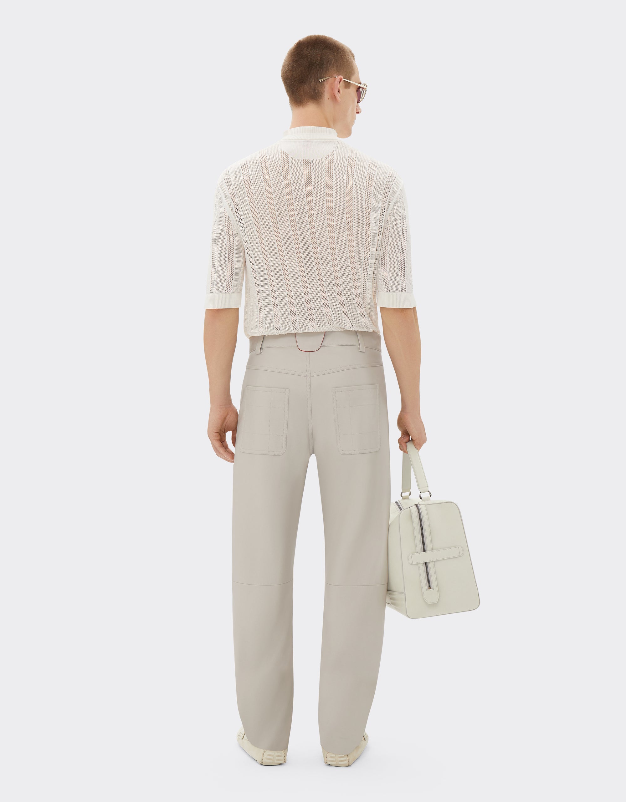 Pantalon chino en cuir nappa - Ecru