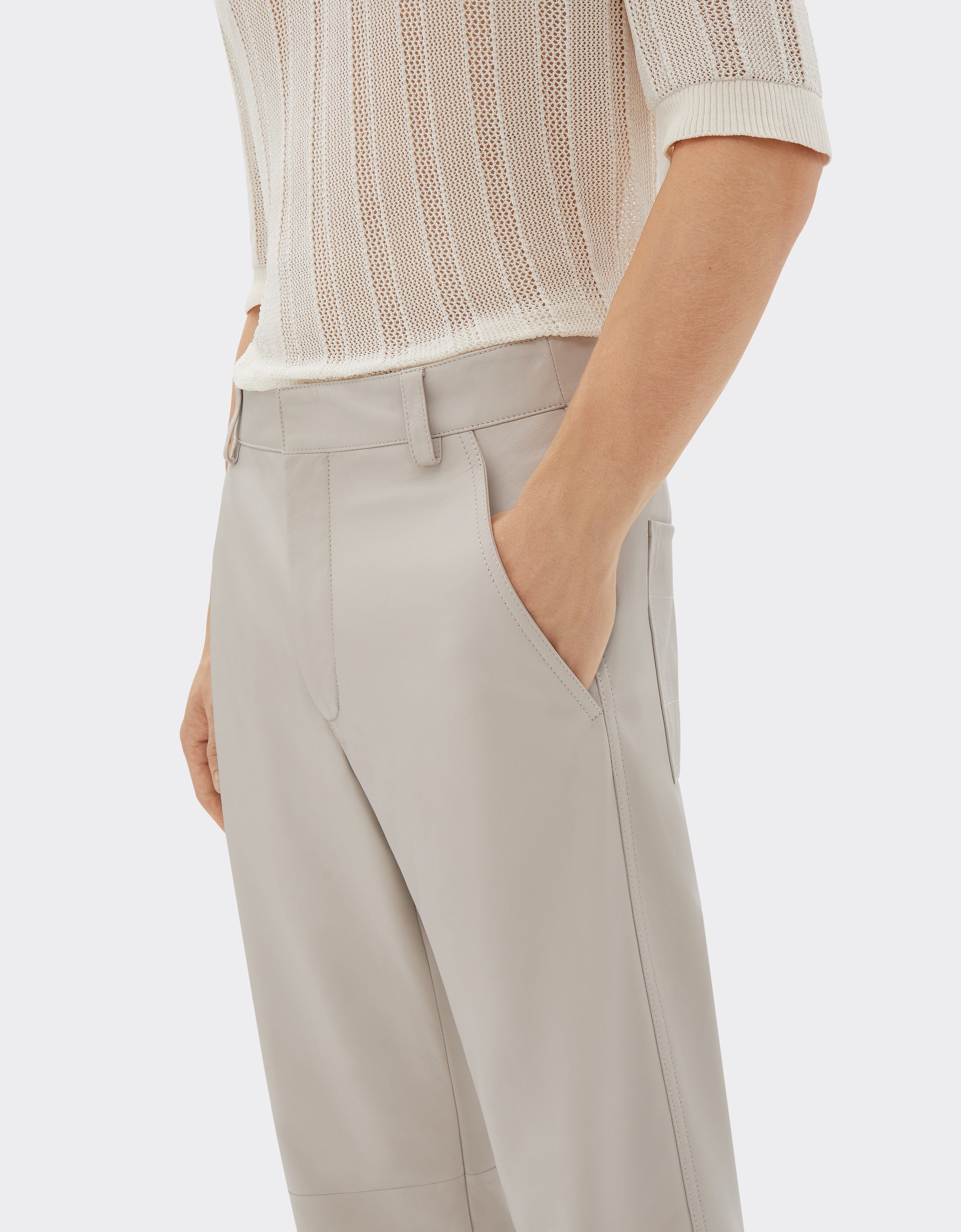 Pantalon chino en cuir nappa - Ecru