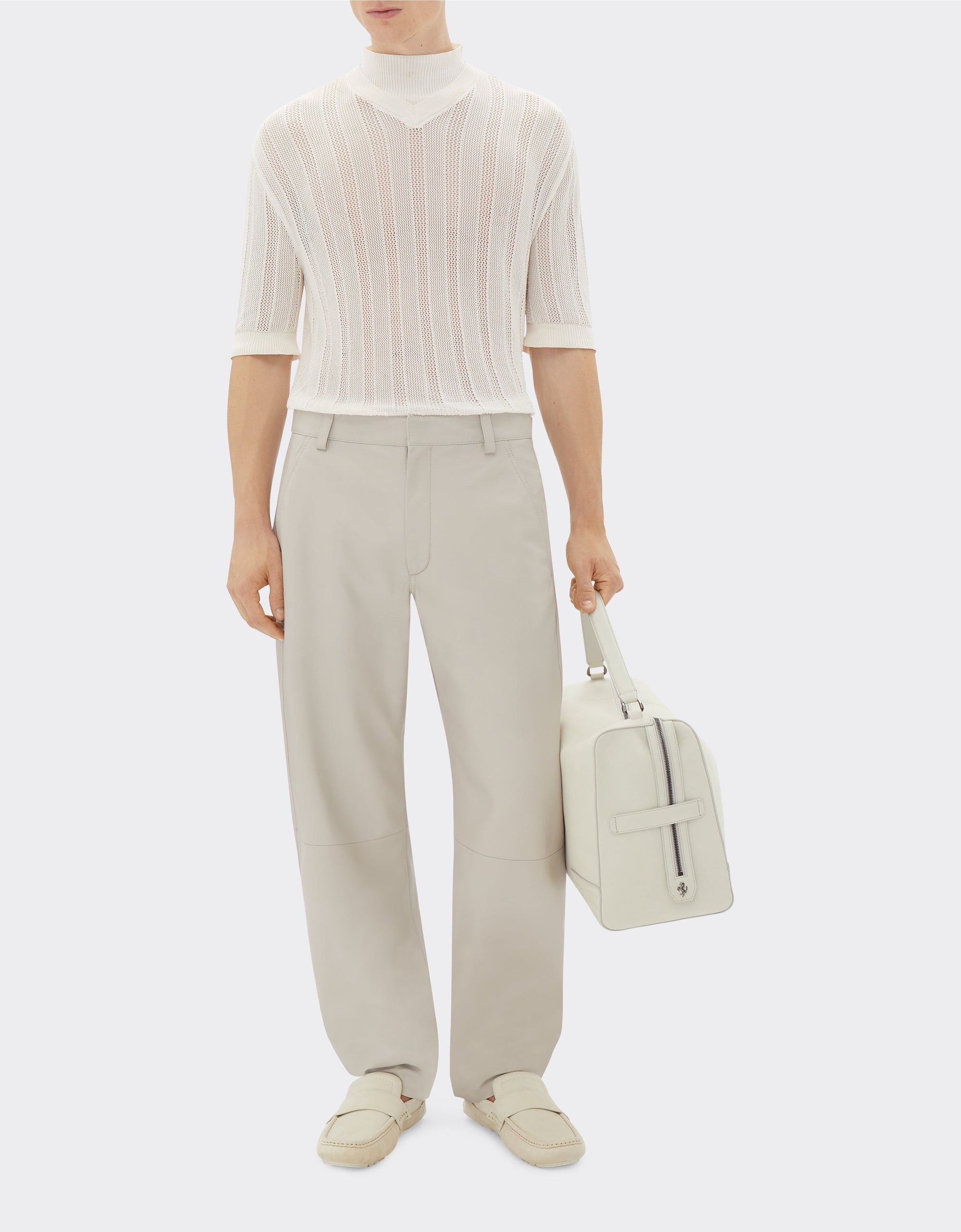 Pantalon chino en cuir nappa - Ecru