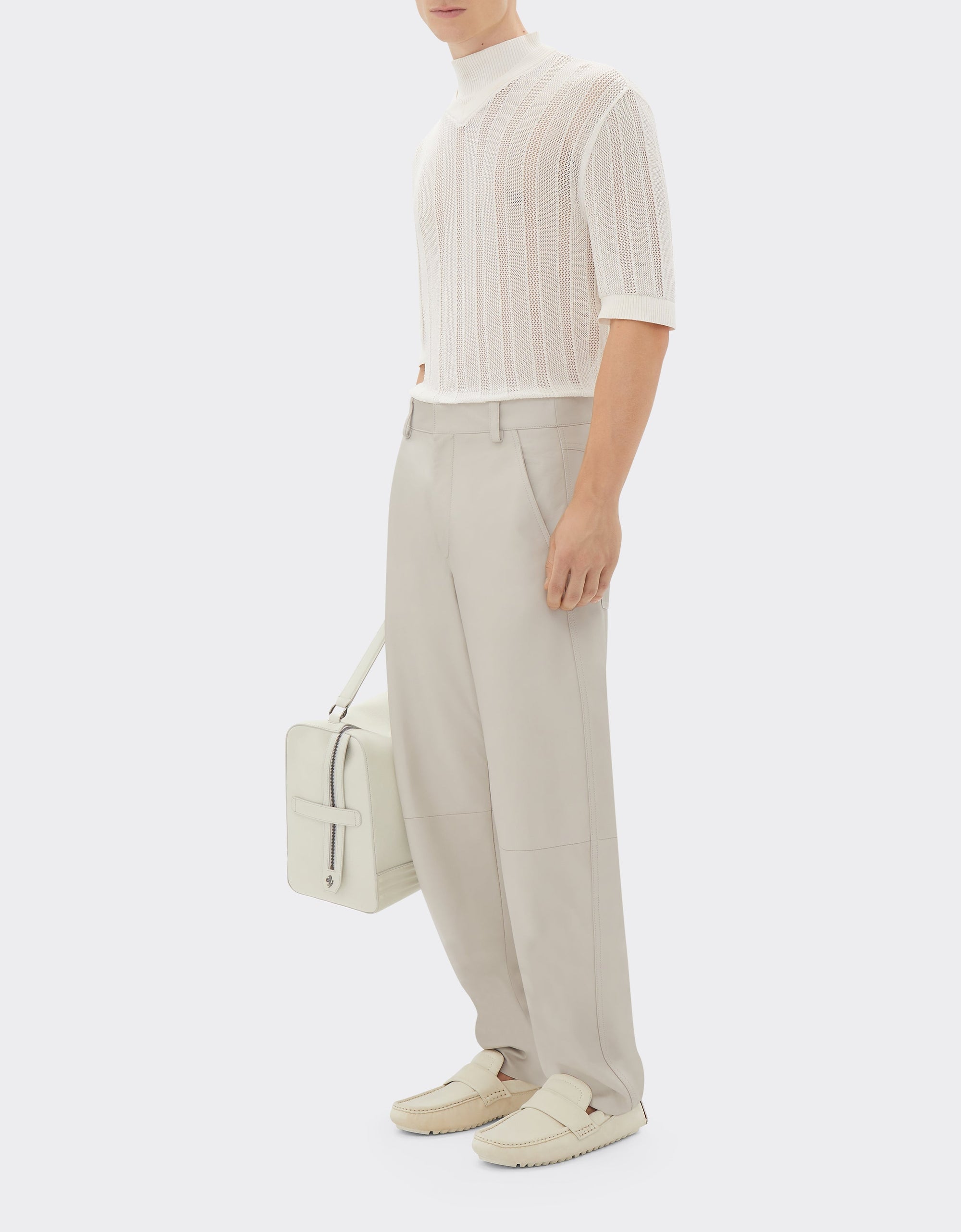 Pantalon chino en cuir nappa - Ecru