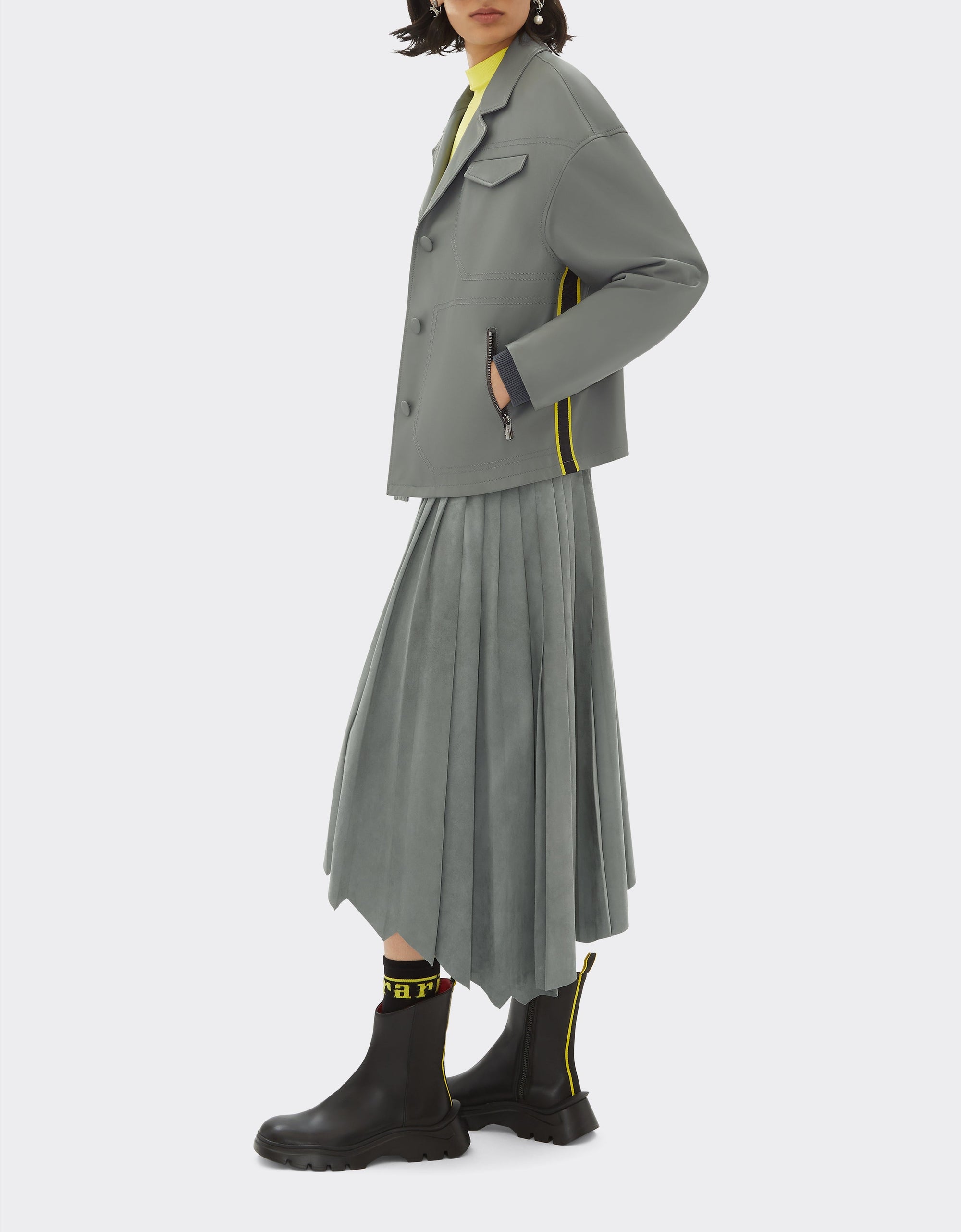 Veste droite en cuir - Grigio