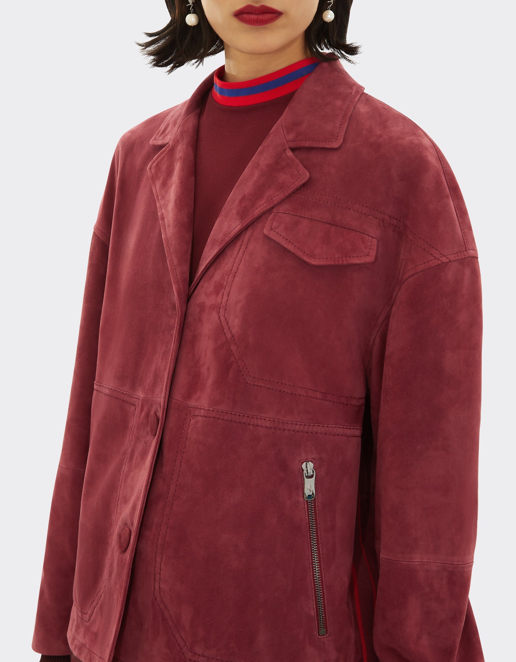 Suede straight jacket - Bordeaux