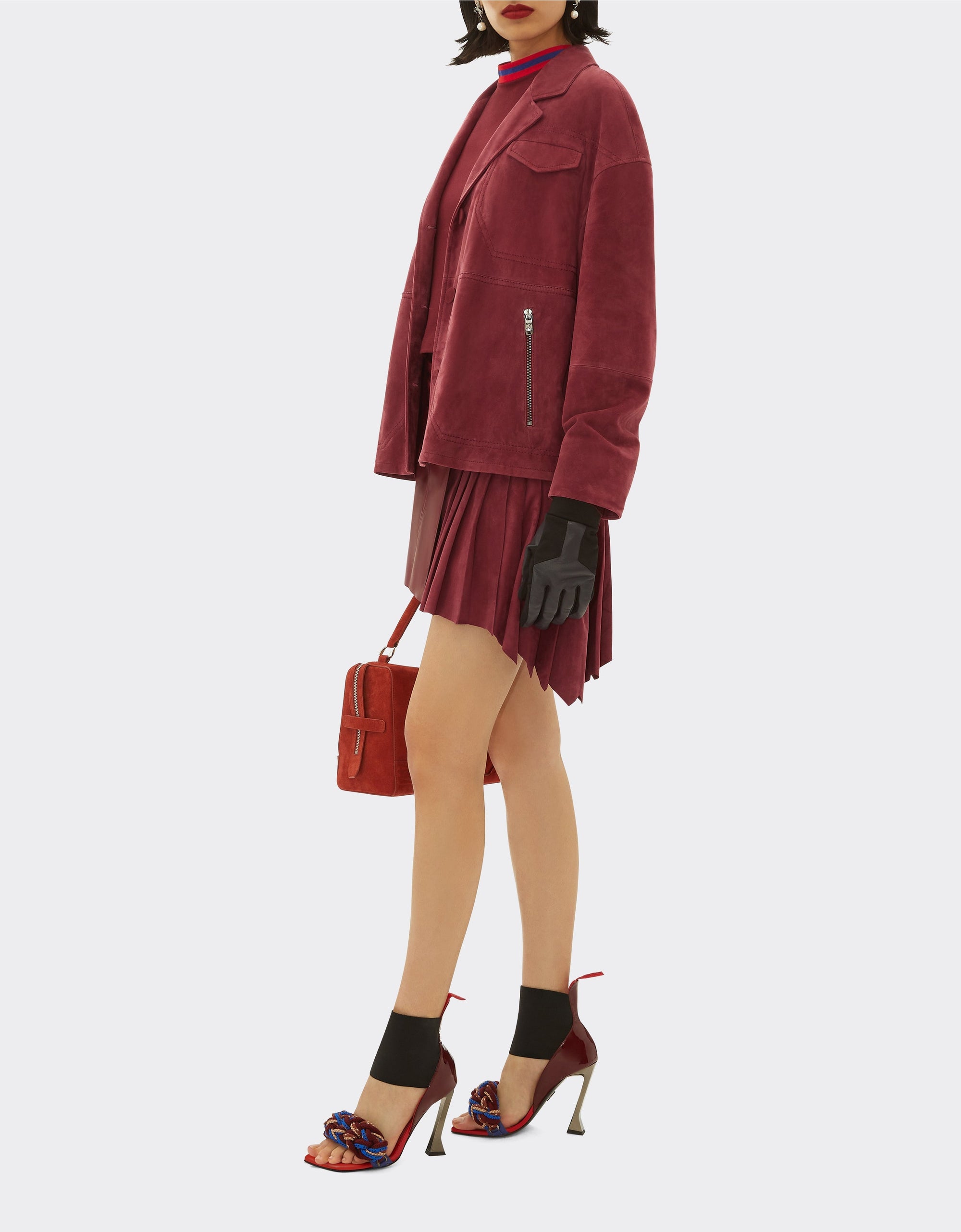 Suede straight jacket - Bordeaux