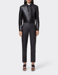 Veste col chemise en cuir - Nero