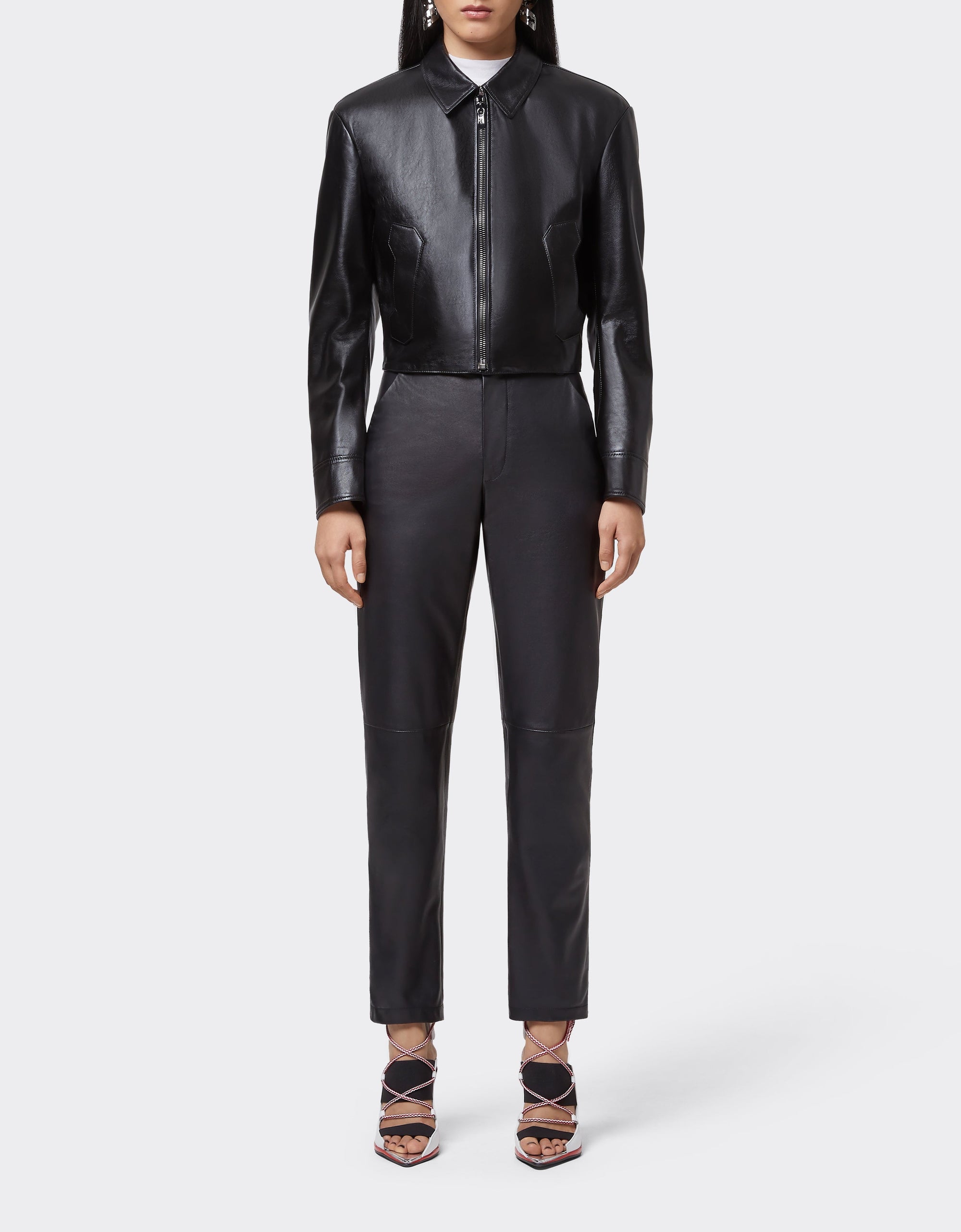 Veste col chemise en cuir - Nero