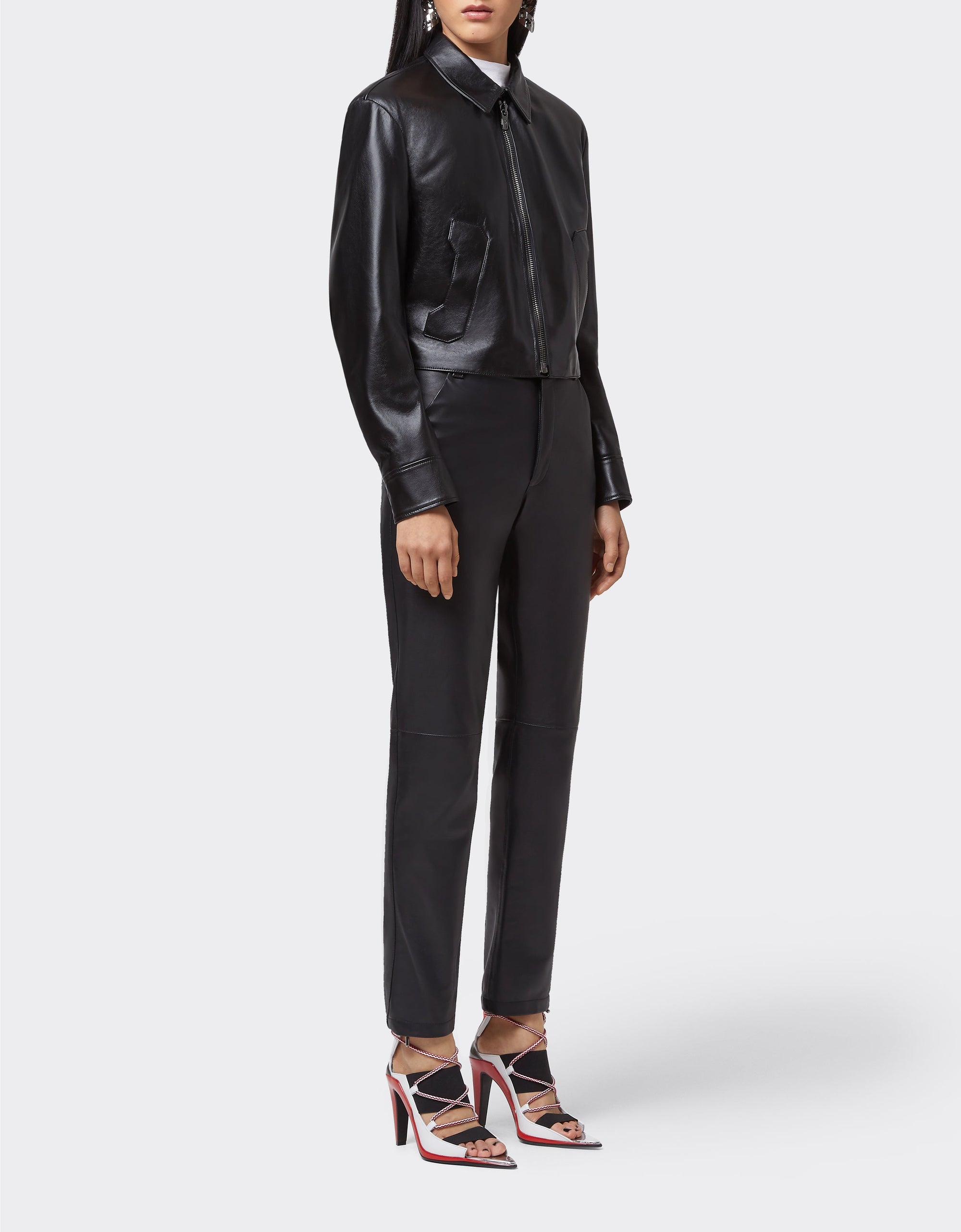 Veste col chemise en cuir - Nero