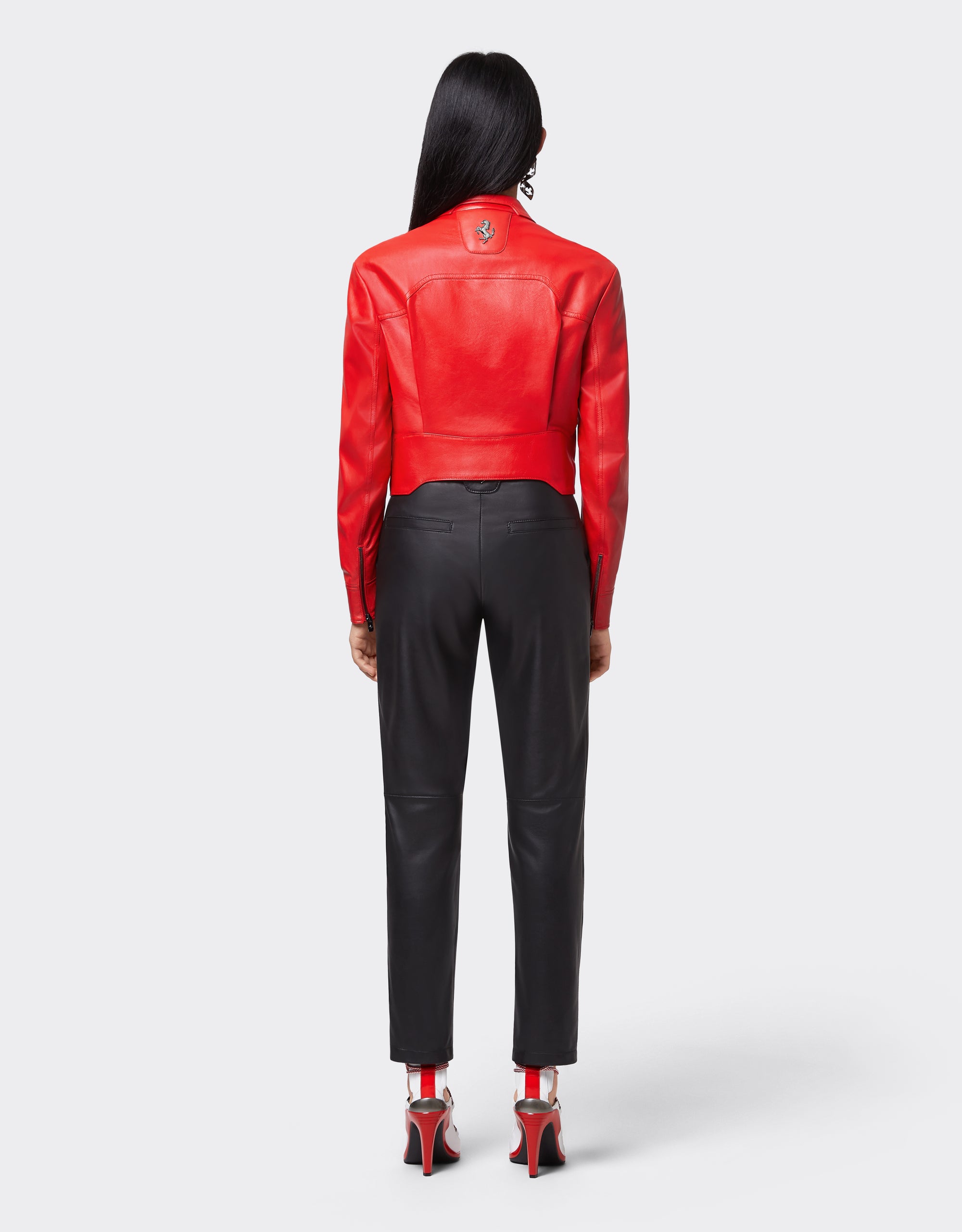 Veste col chemise en cuir - Rosso Dino