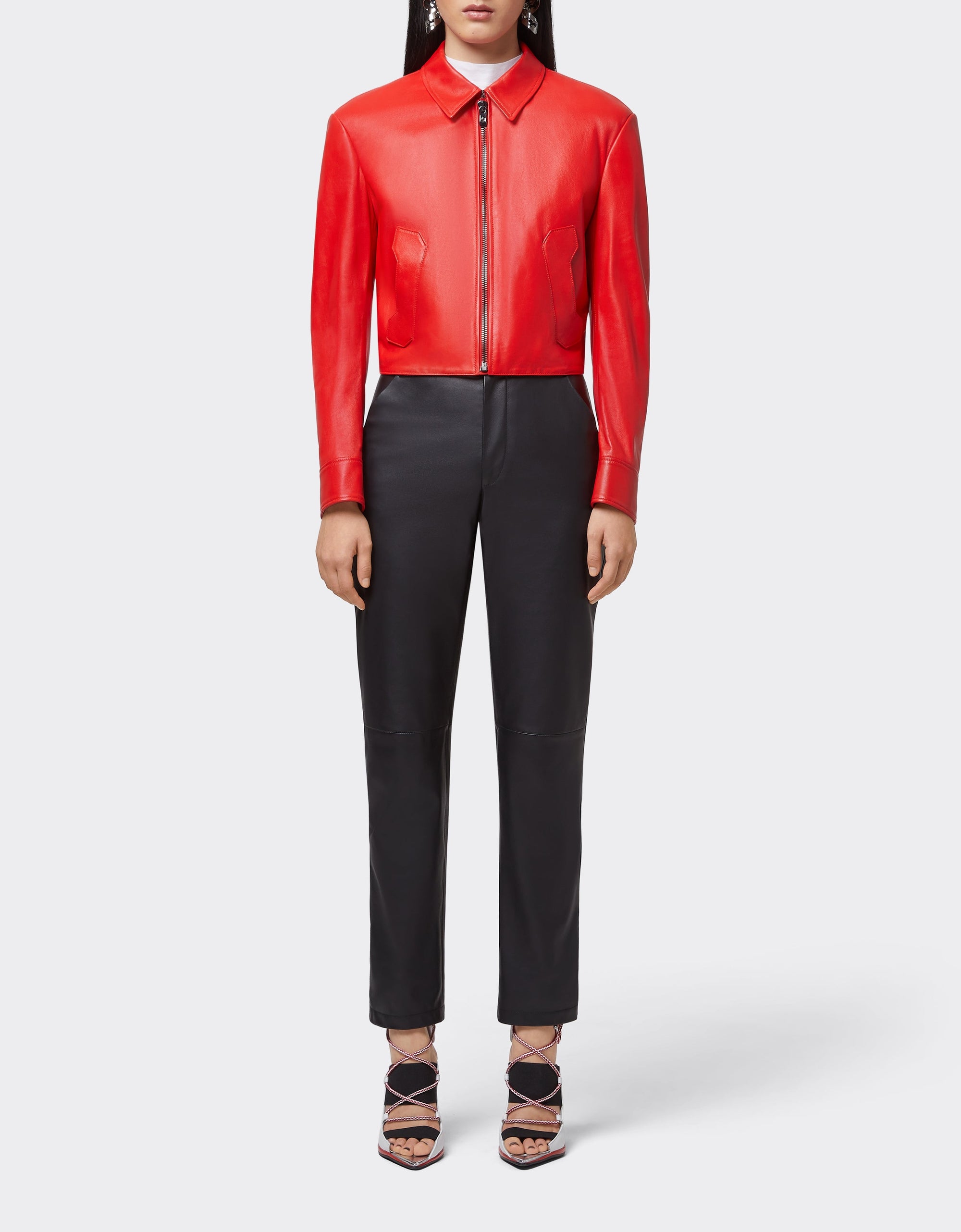 Veste col chemise en cuir - Rosso Dino