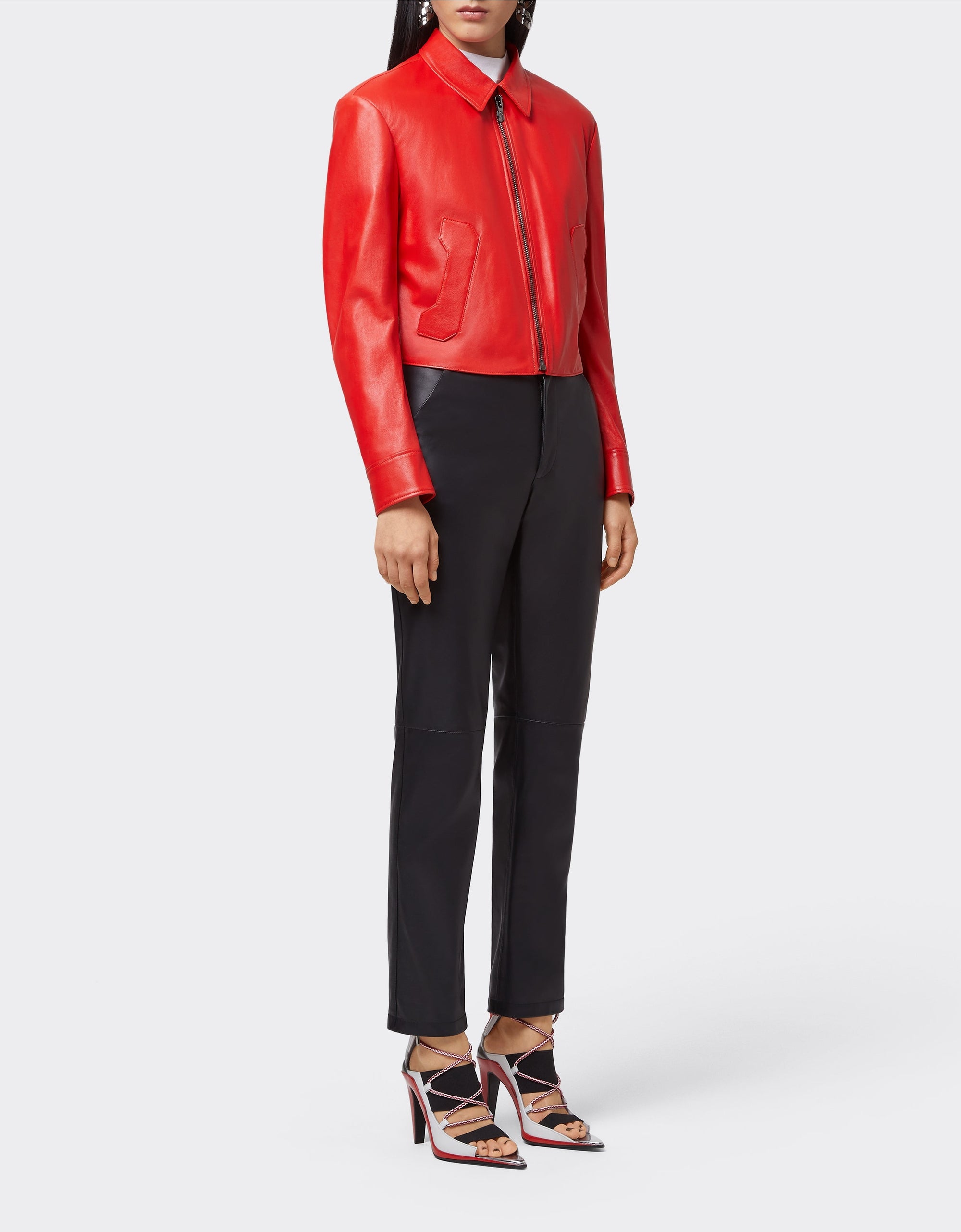 Veste col chemise en cuir - Rosso Dino