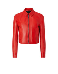 Veste col chemise en cuir - Rosso Dino