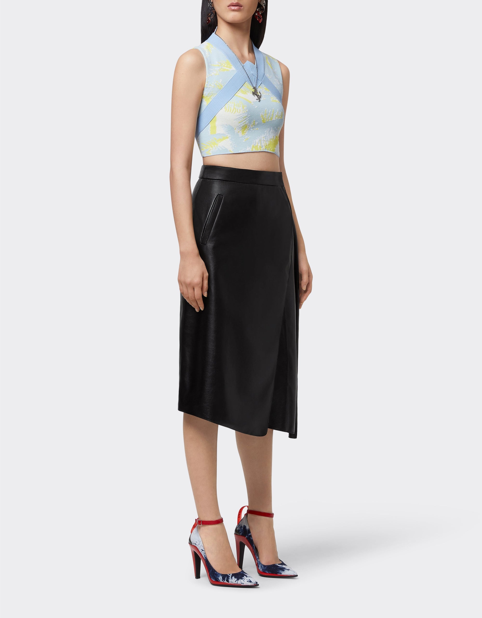 Asymmetrical leather skirt - Nero