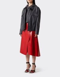 Jupe asymétrique en cuir verni - Rosso Corsa