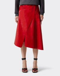 Jupe asymétrique en cuir verni - Rosso Corsa
