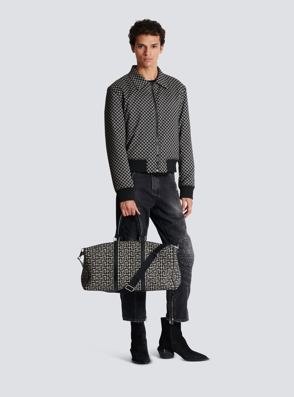 Sac de voyage en jacquard maxi monogramme - Ivoire & Noir
