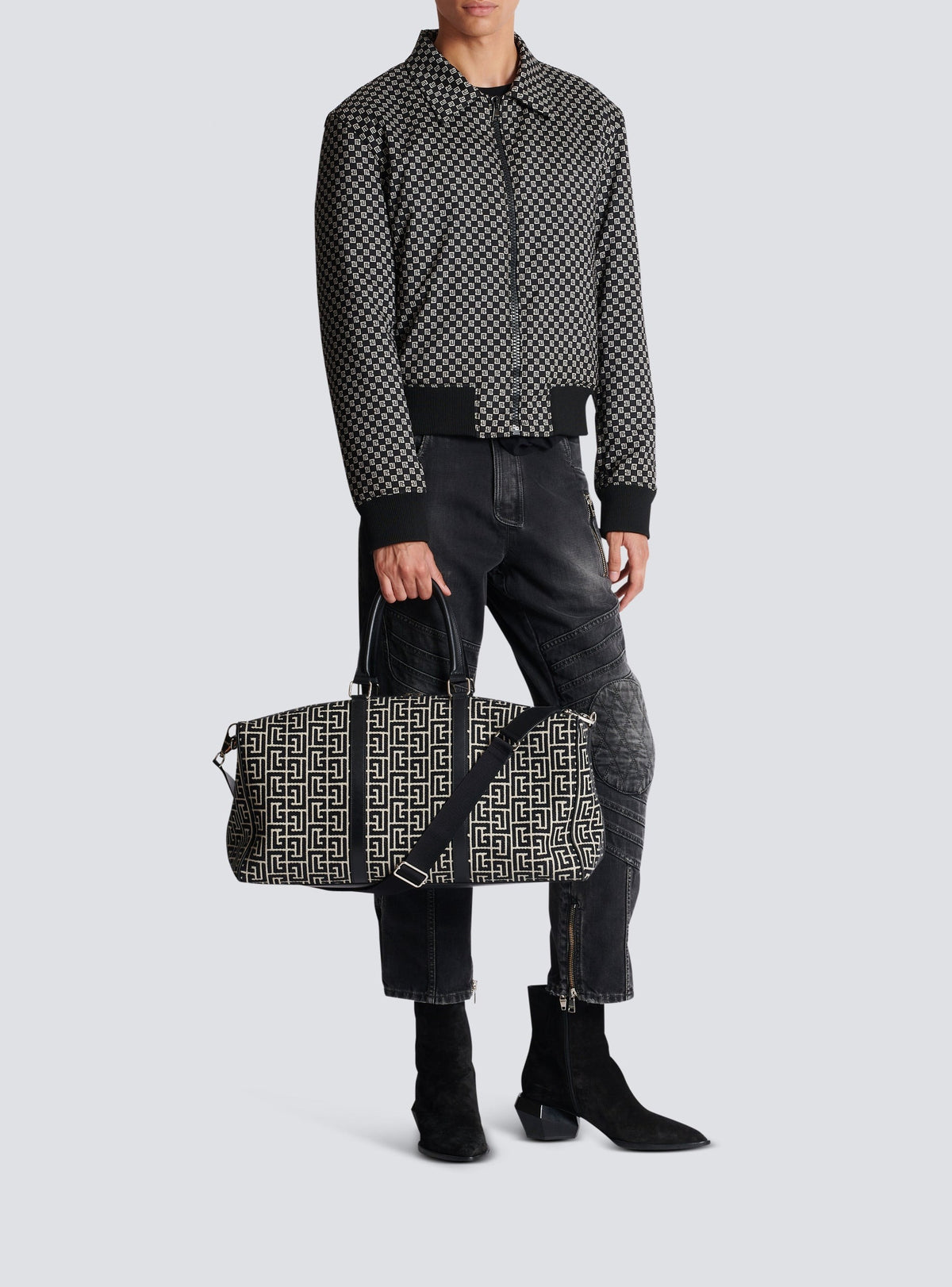 Sac de voyage en jacquard maxi monogramme - Ivoire & Noir